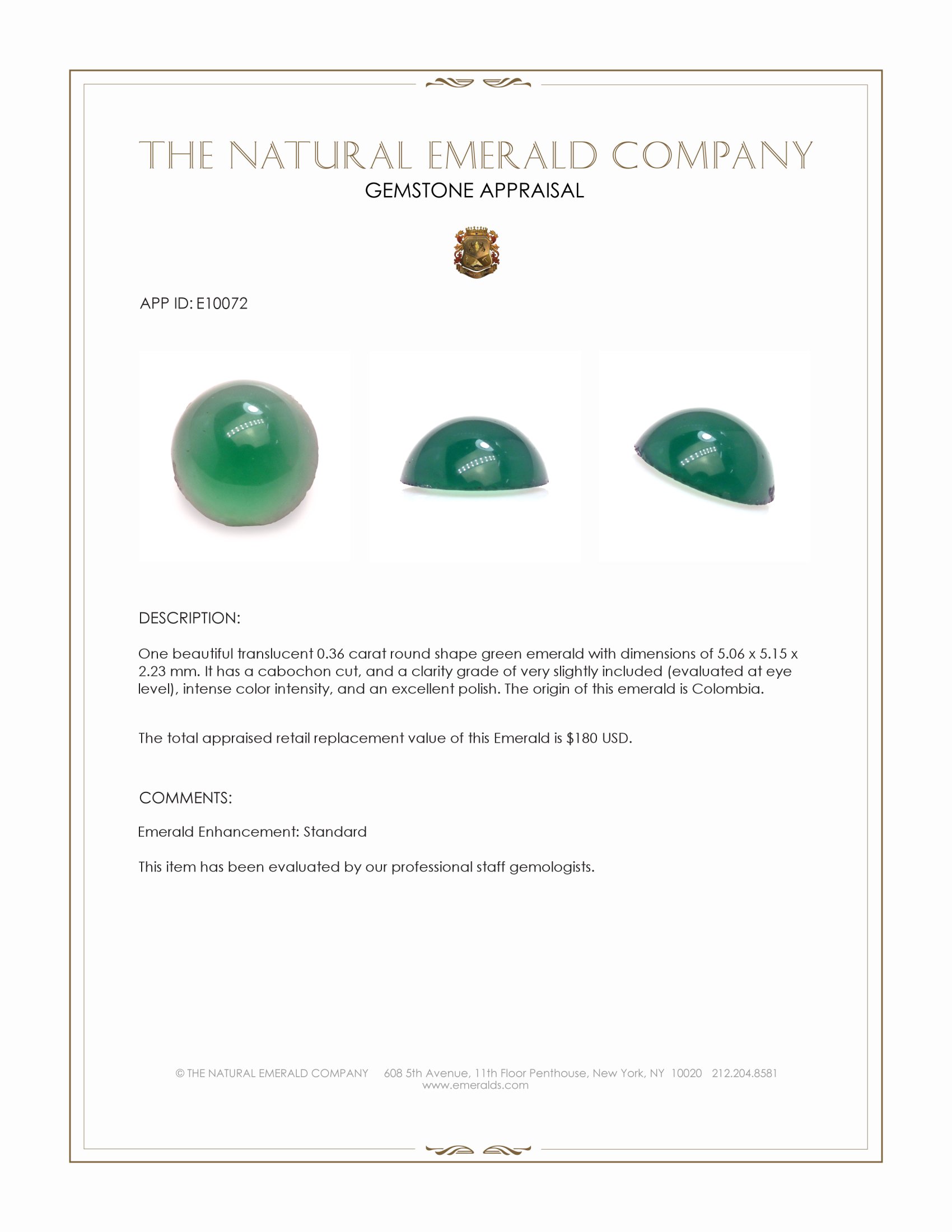 0.36 Ct. Cabochon Emerald from Colombia