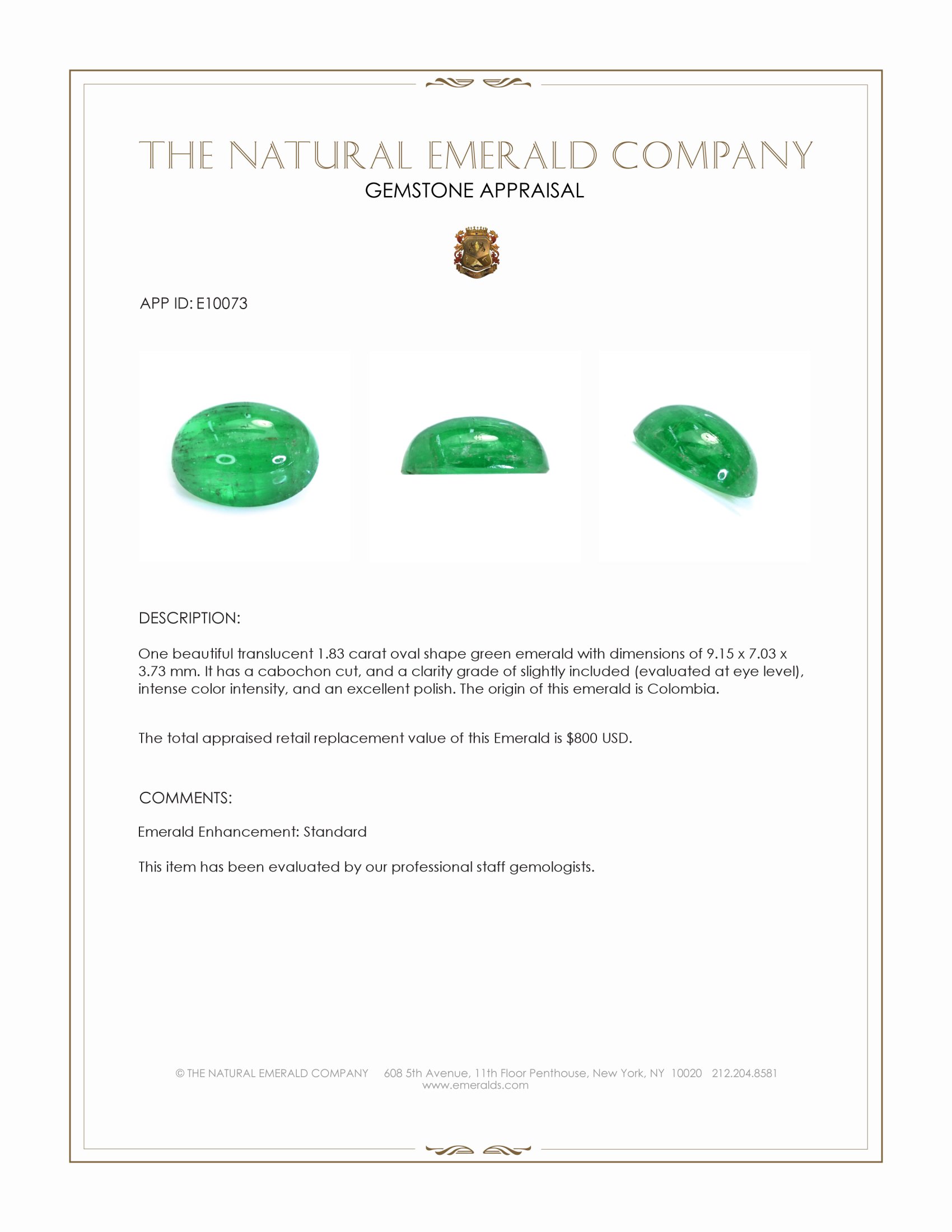 1.83 Ct. Cabochon Emerald from Colombia