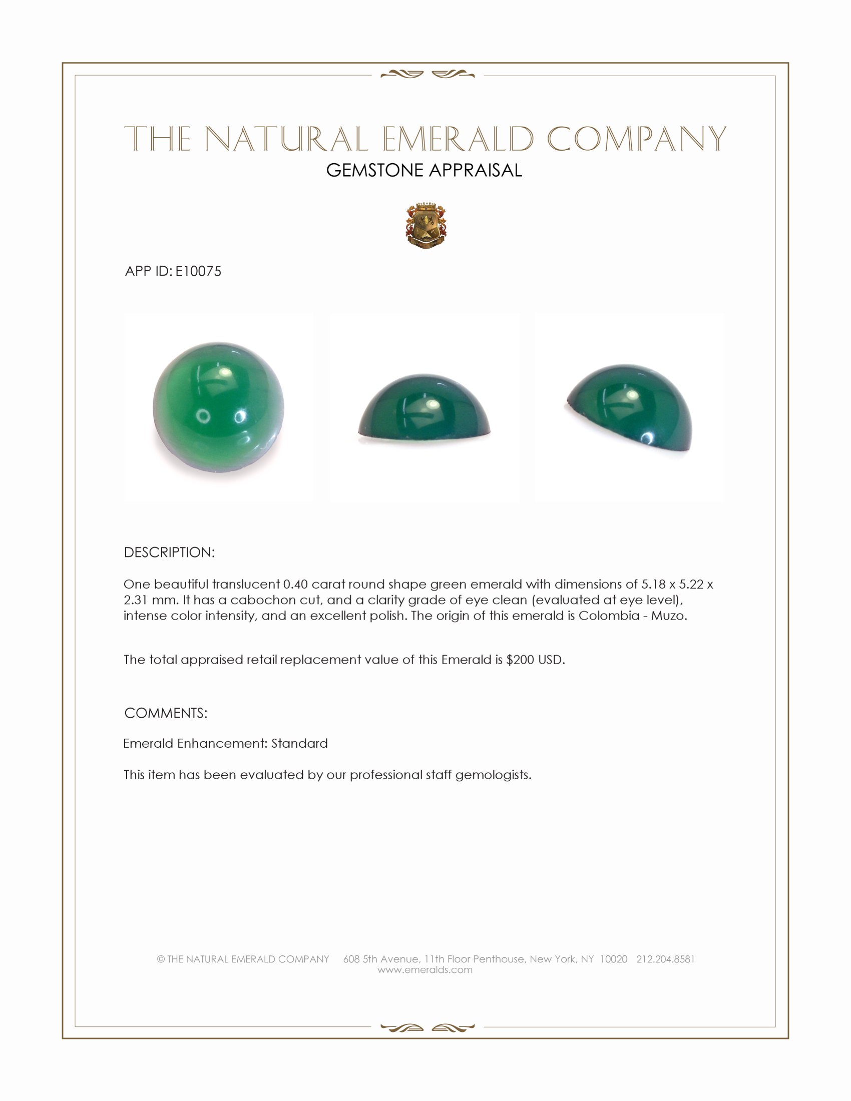 0.40 Ct. Cabochon Emerald from Colombia