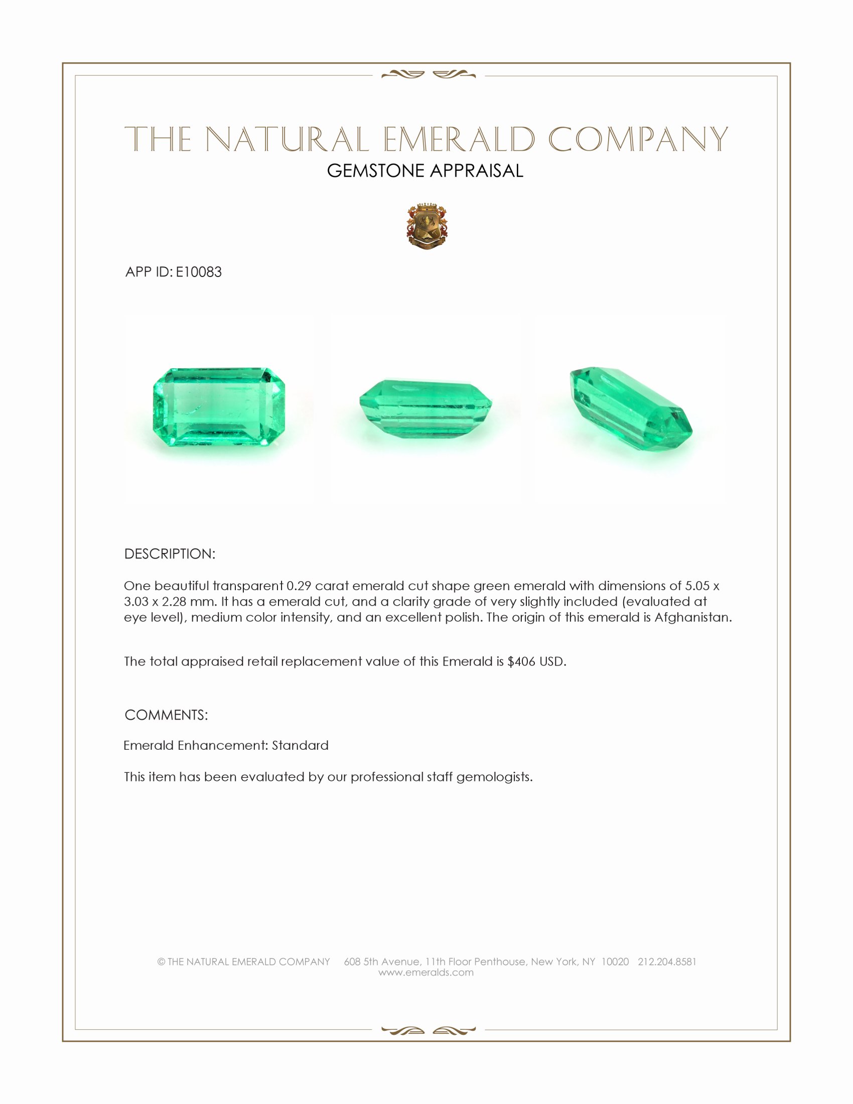 0.29 Ct. Emerald from Afghanistan