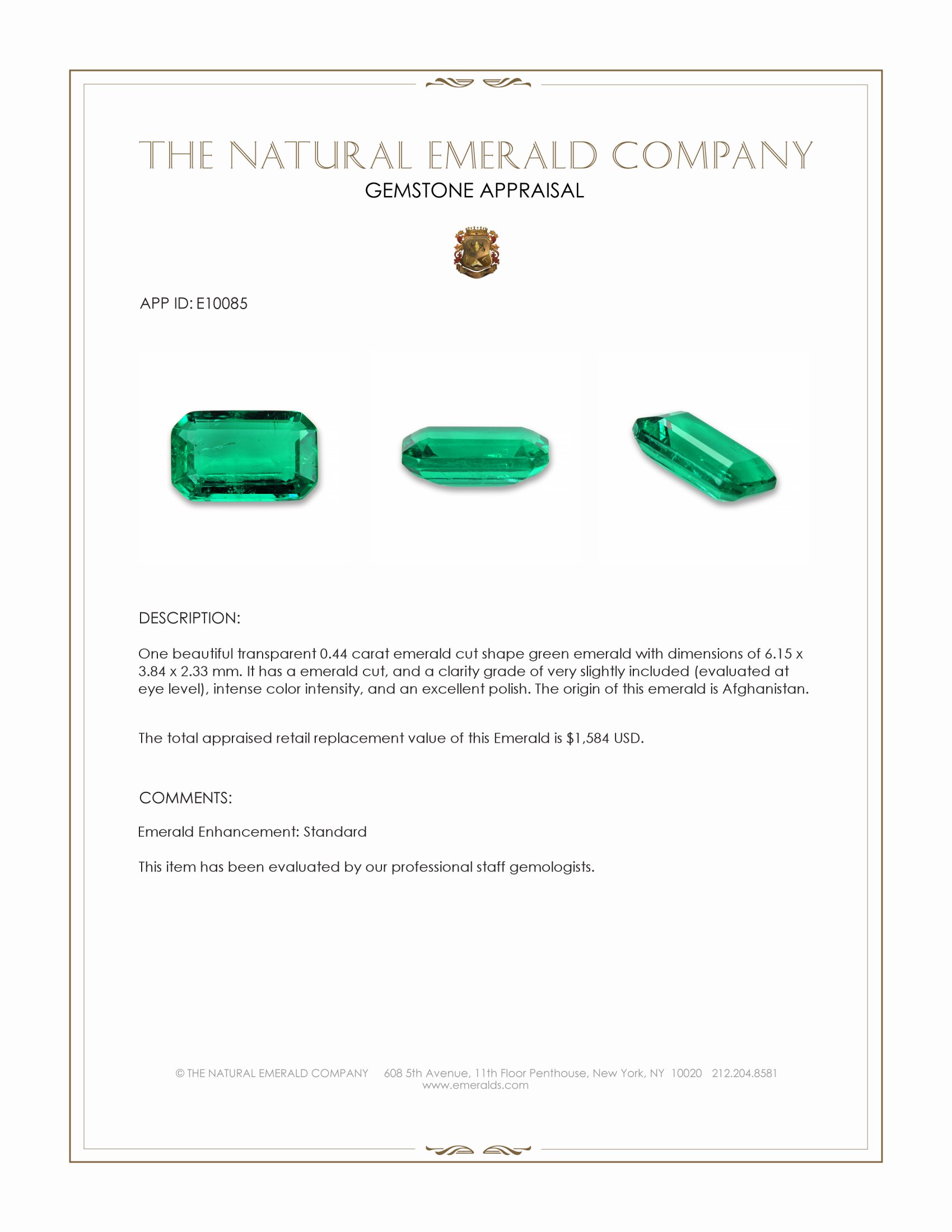 0.44 Ct. Emerald from Afghanistan