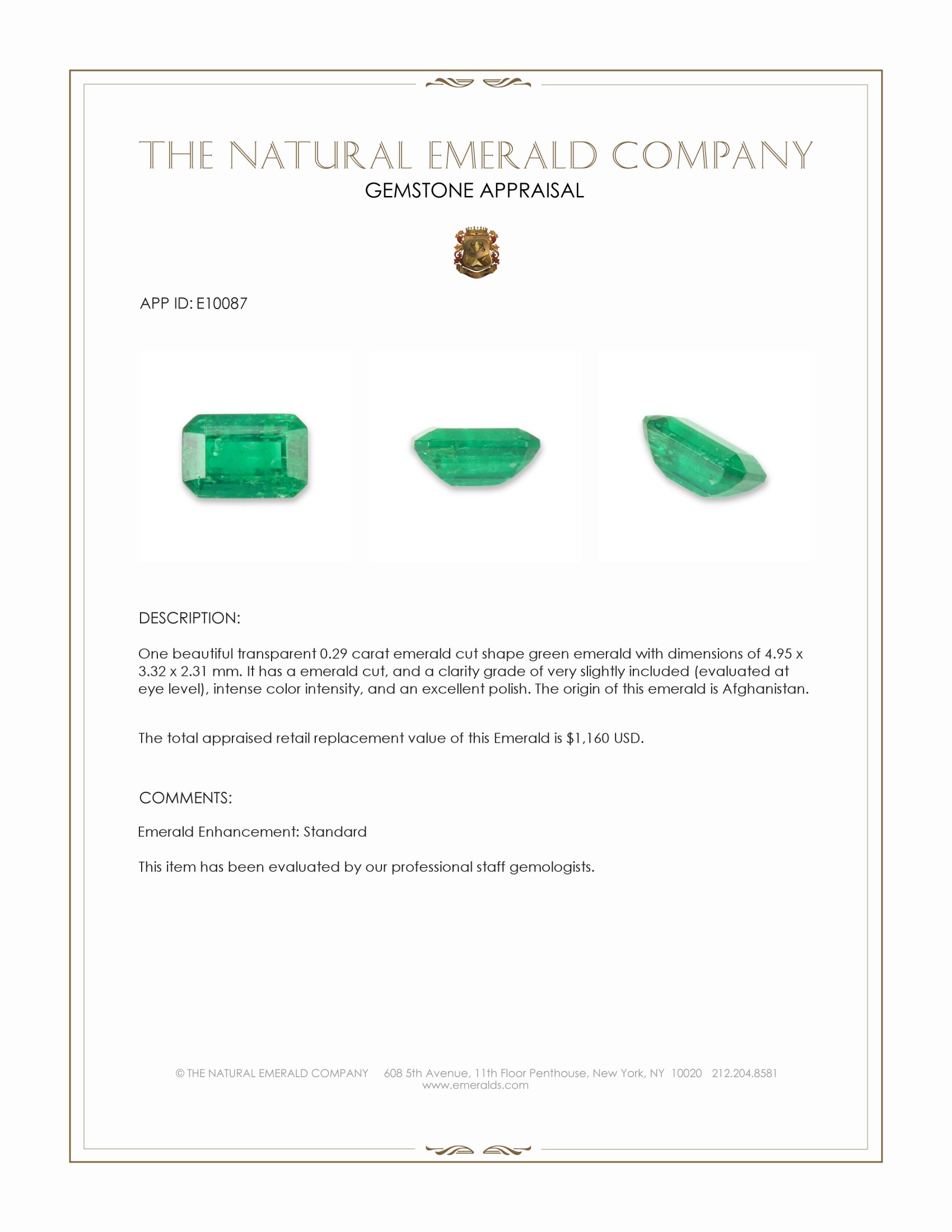 0.29 Ct. Emerald from Afghanistan