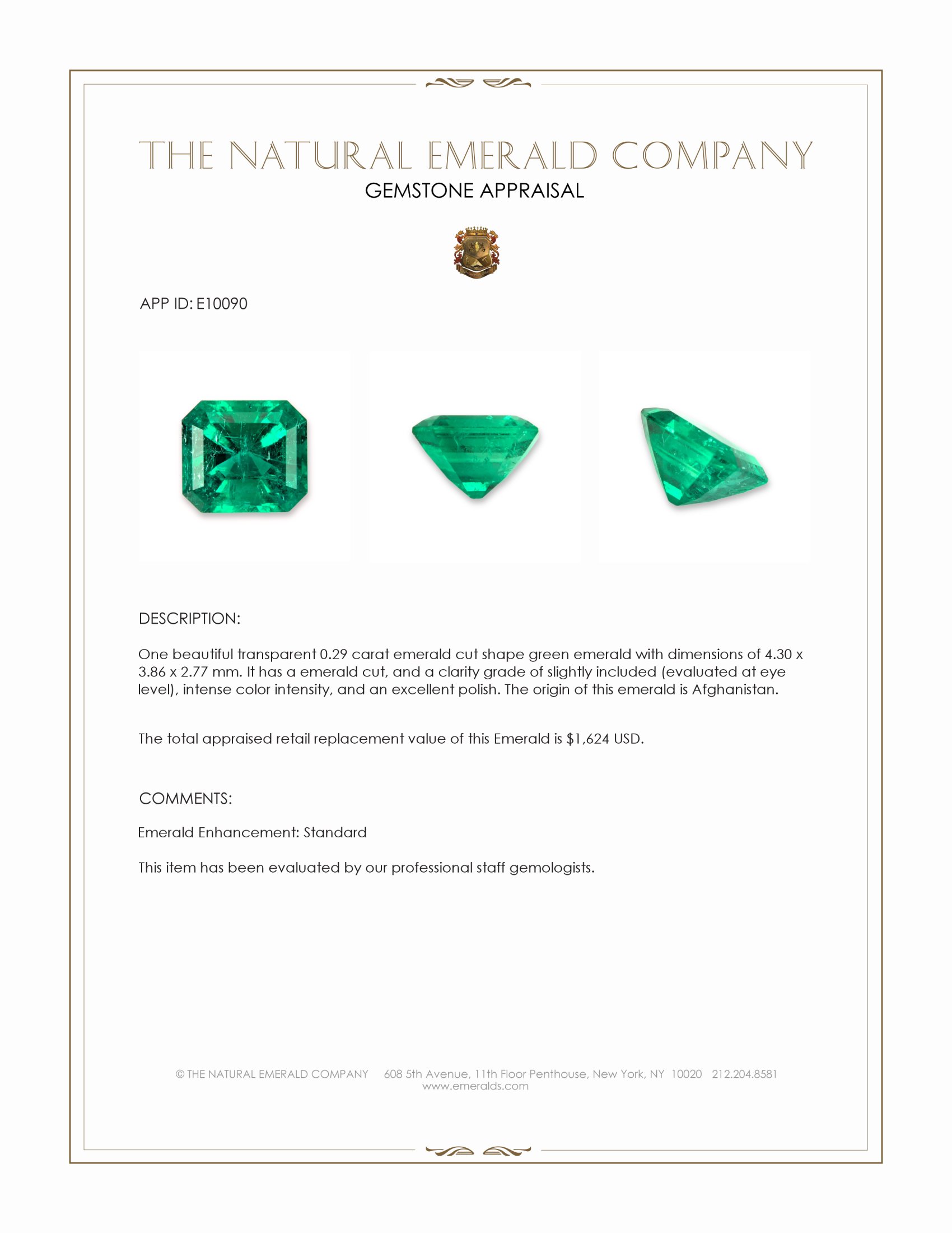 0.29 Ct. Emerald from Afghanistan