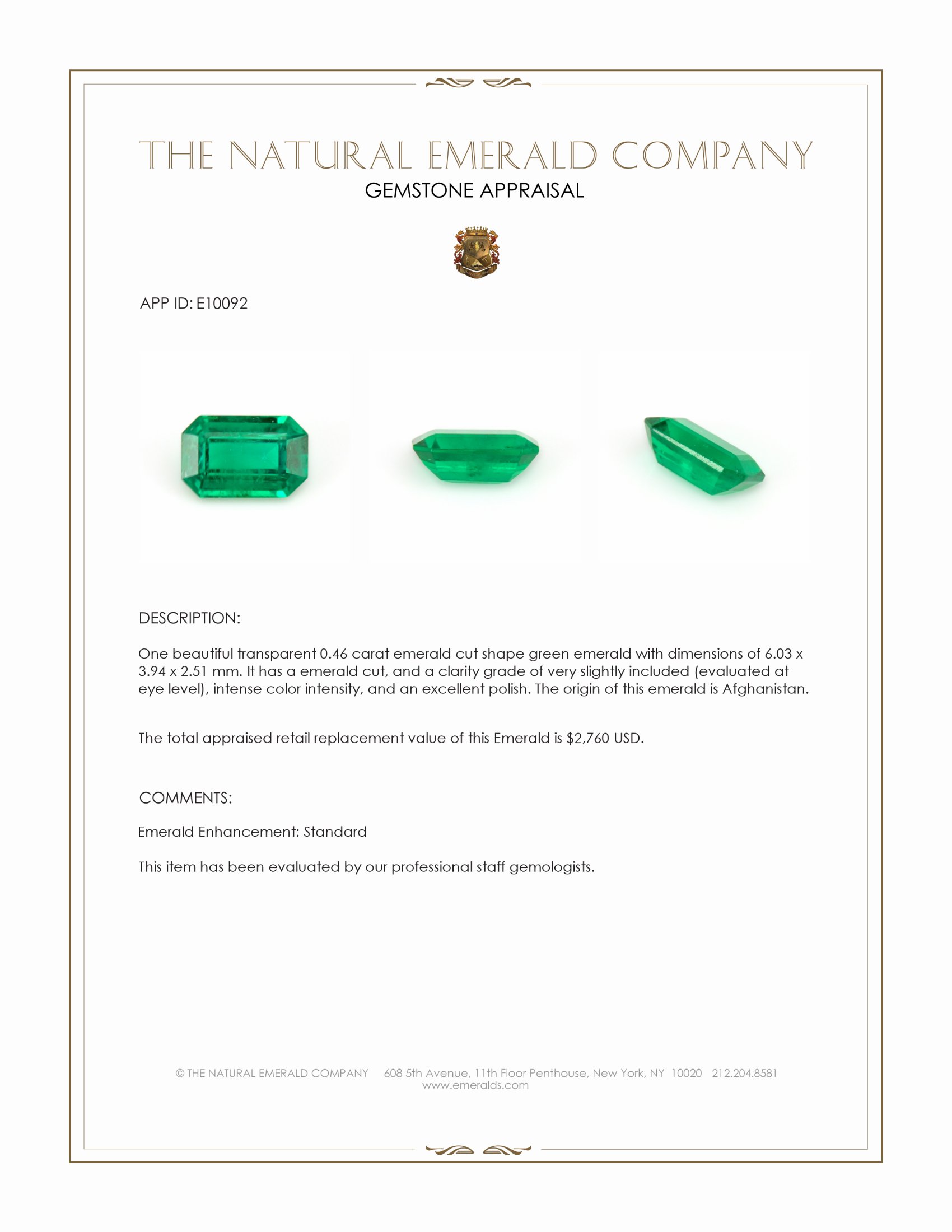 0.46 Ct. Emerald from Afghanistan