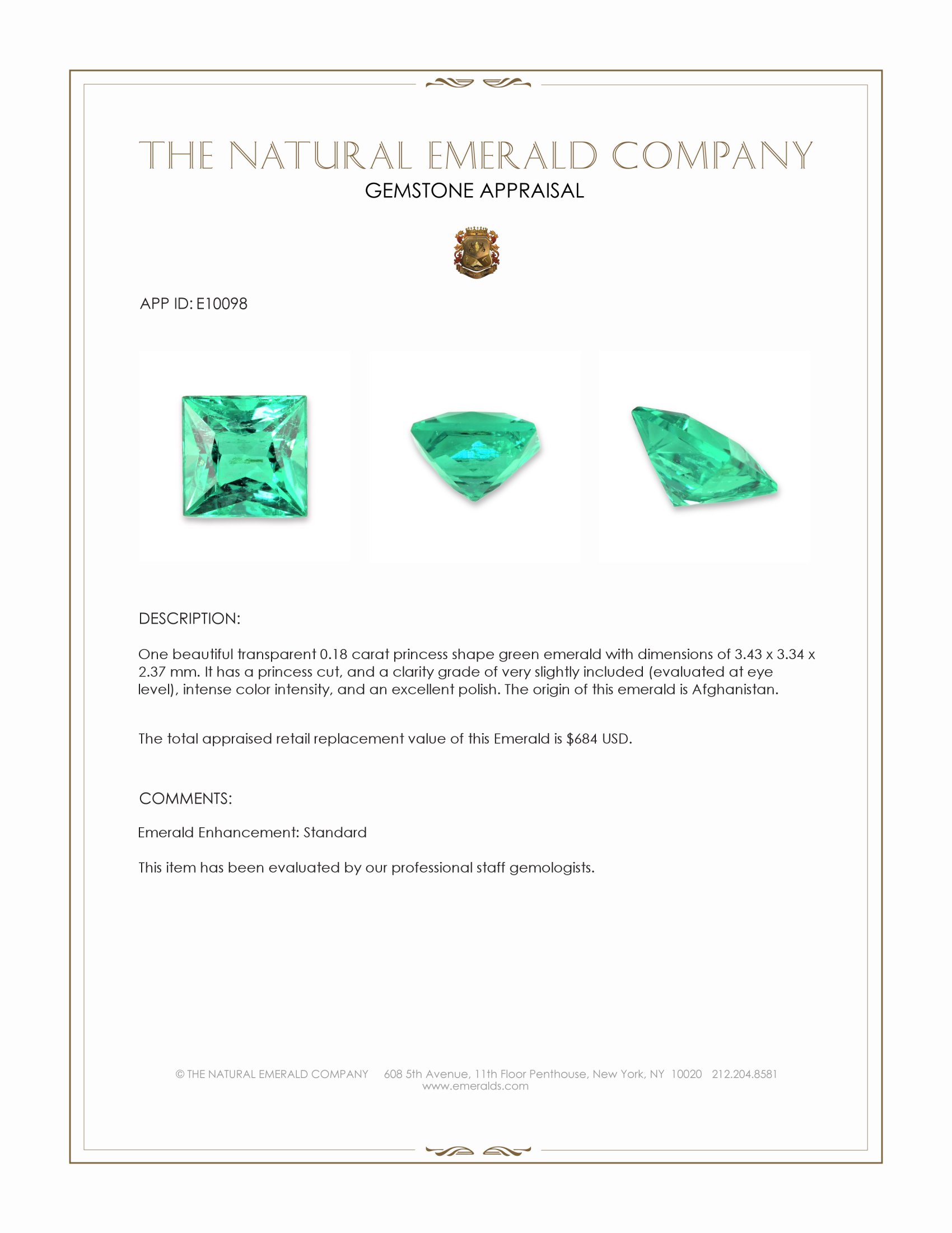0.18 Ct. Emerald from Afghanistan