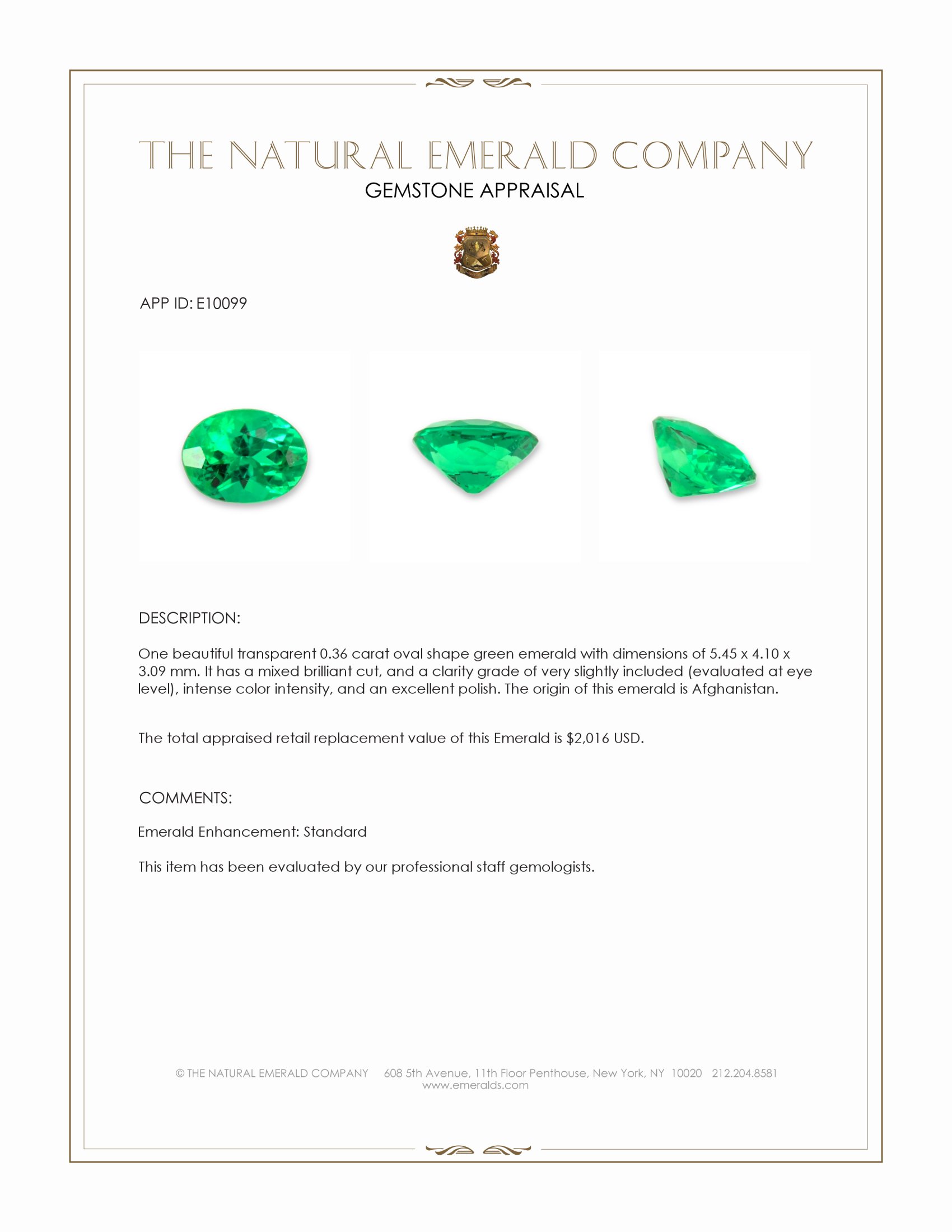 0.36 Ct. Emerald from Afghanistan
