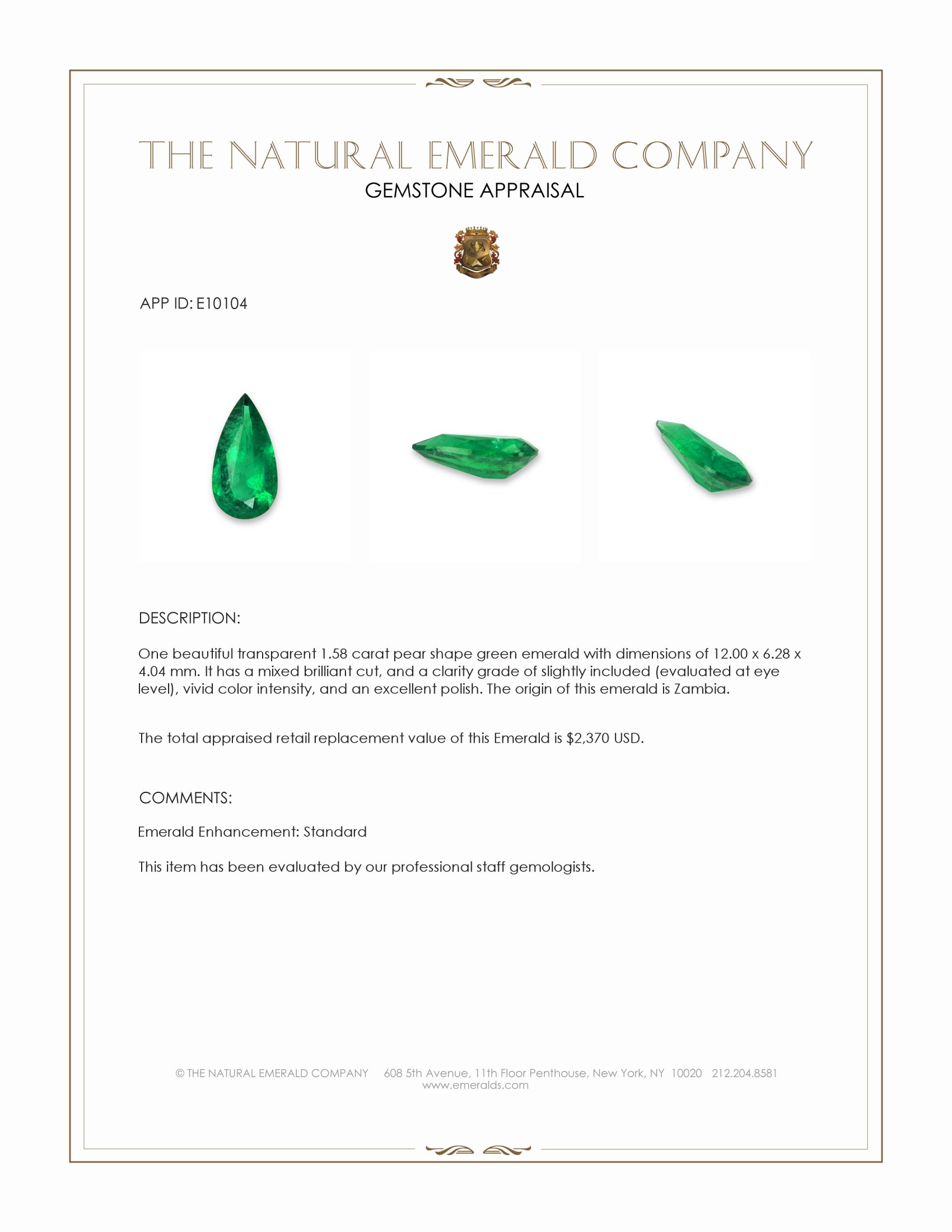 1.58 Ct. Emerald from Zambia