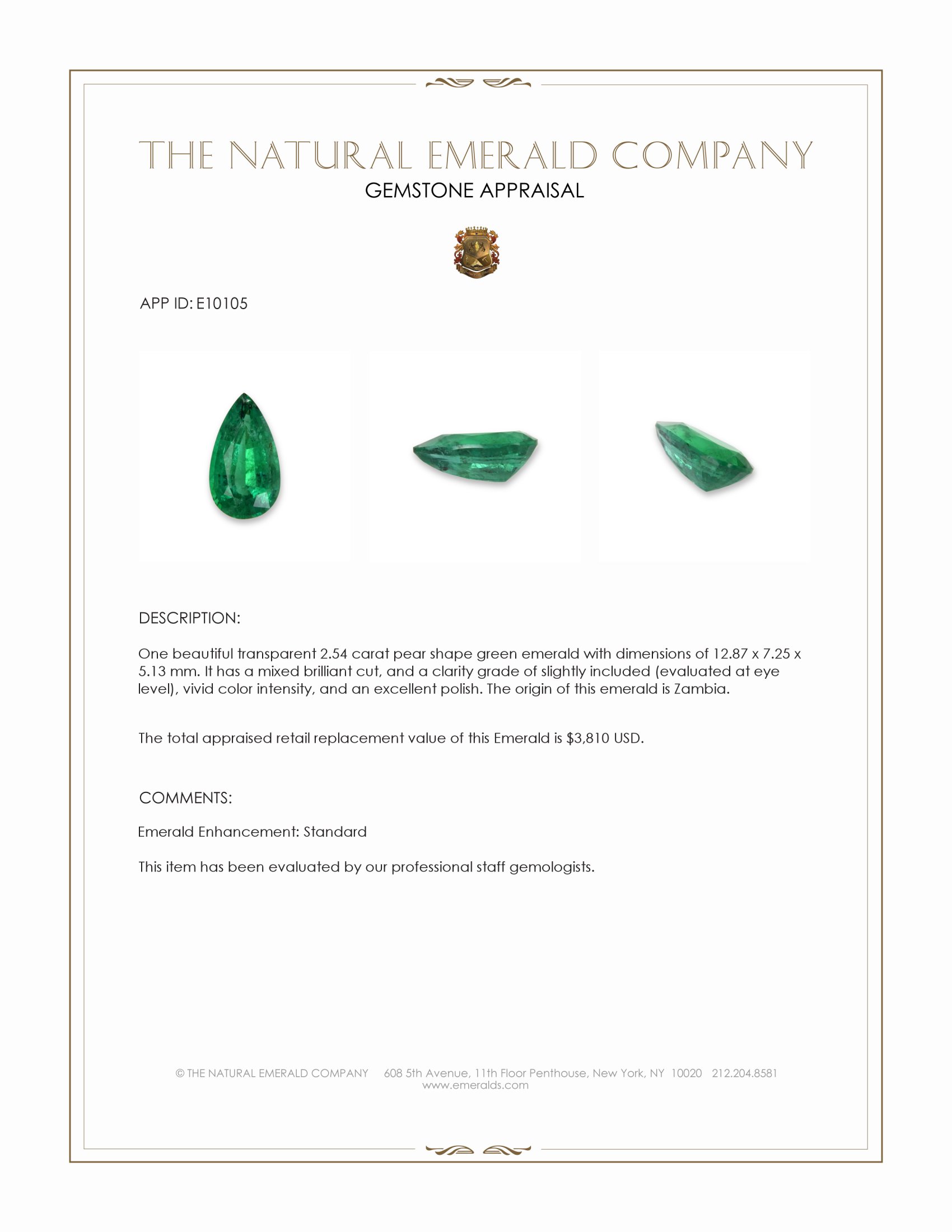 2.54 Ct. Emerald from Zambia