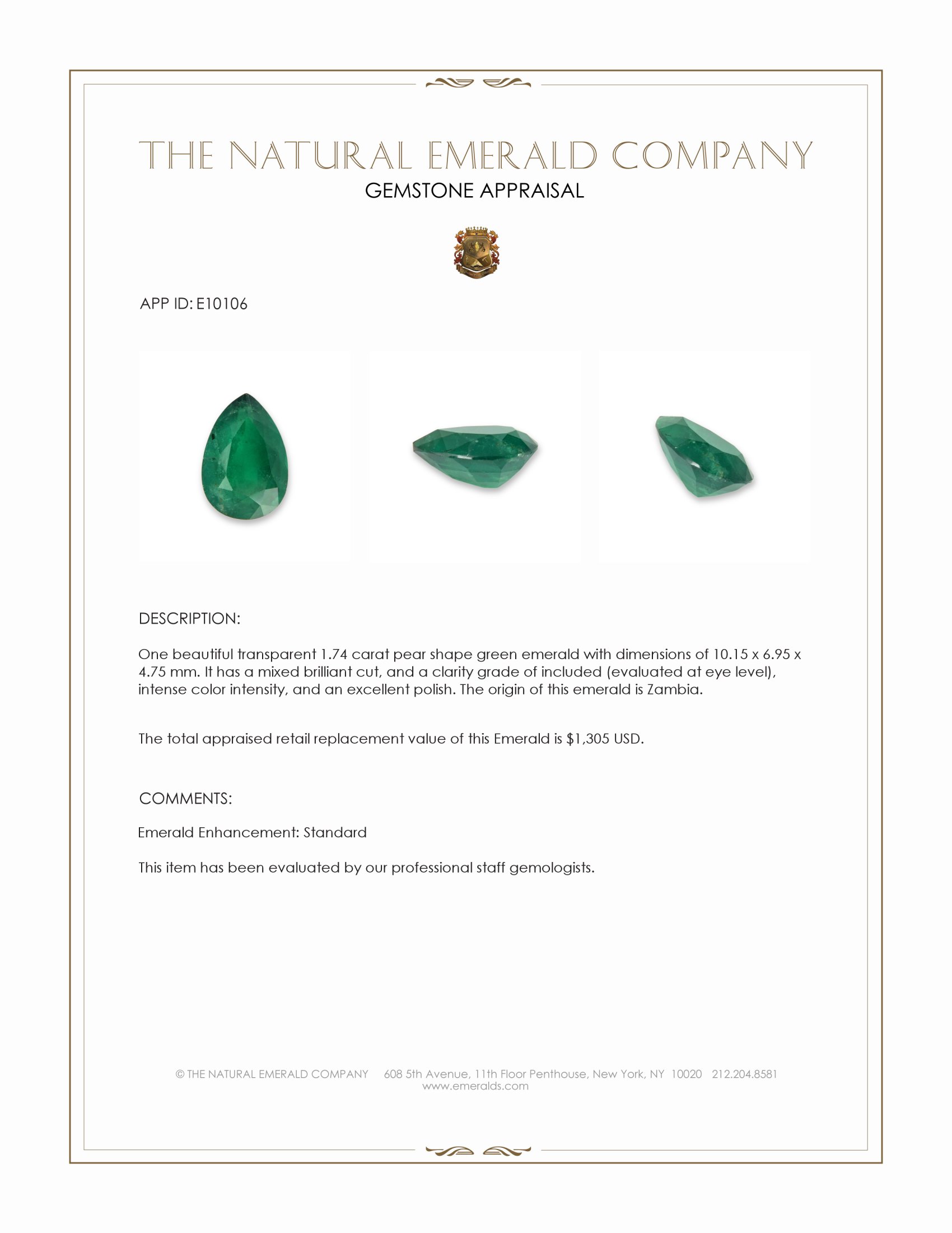 1.74 Ct. Emerald from Zambia