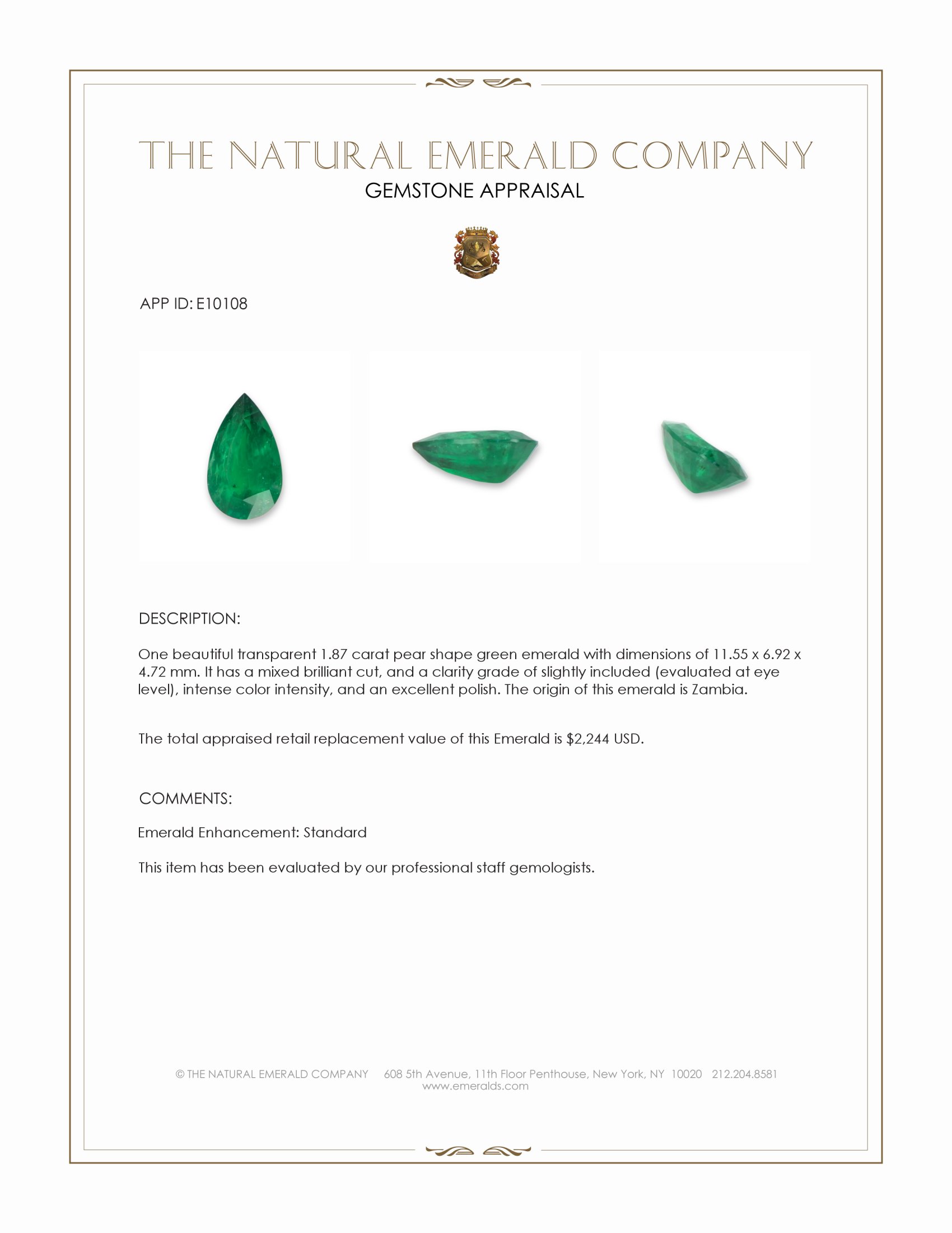 1.87 Ct. Emerald from Zambia