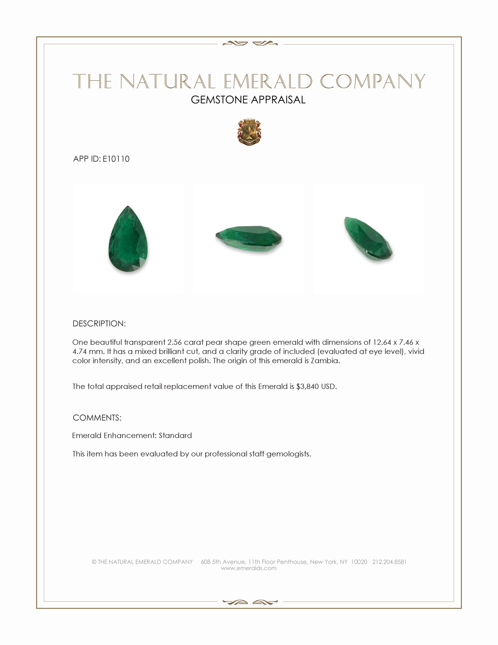 2.56 Ct. Emerald from Zambia
