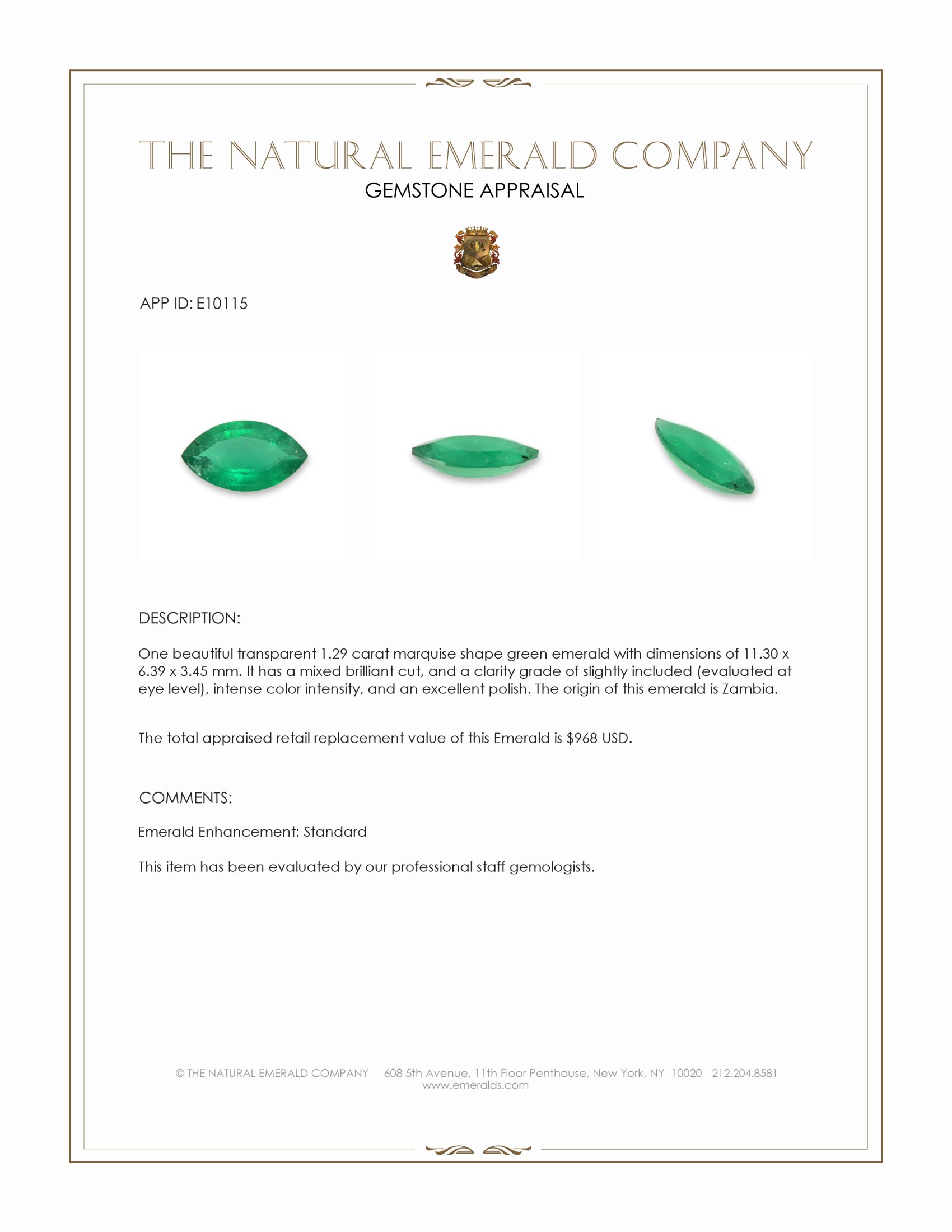 1.29 Ct. Emerald from Zambia