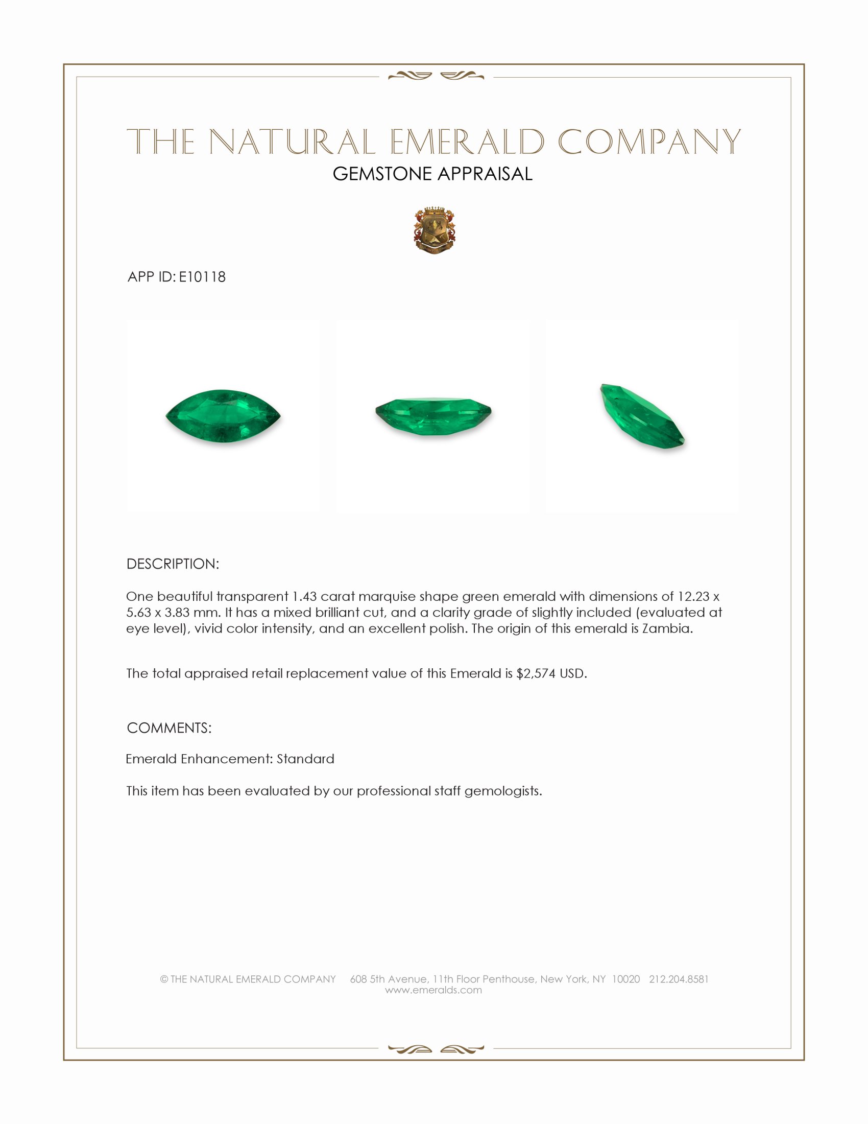 1.43 Ct. Emerald from Zambia
