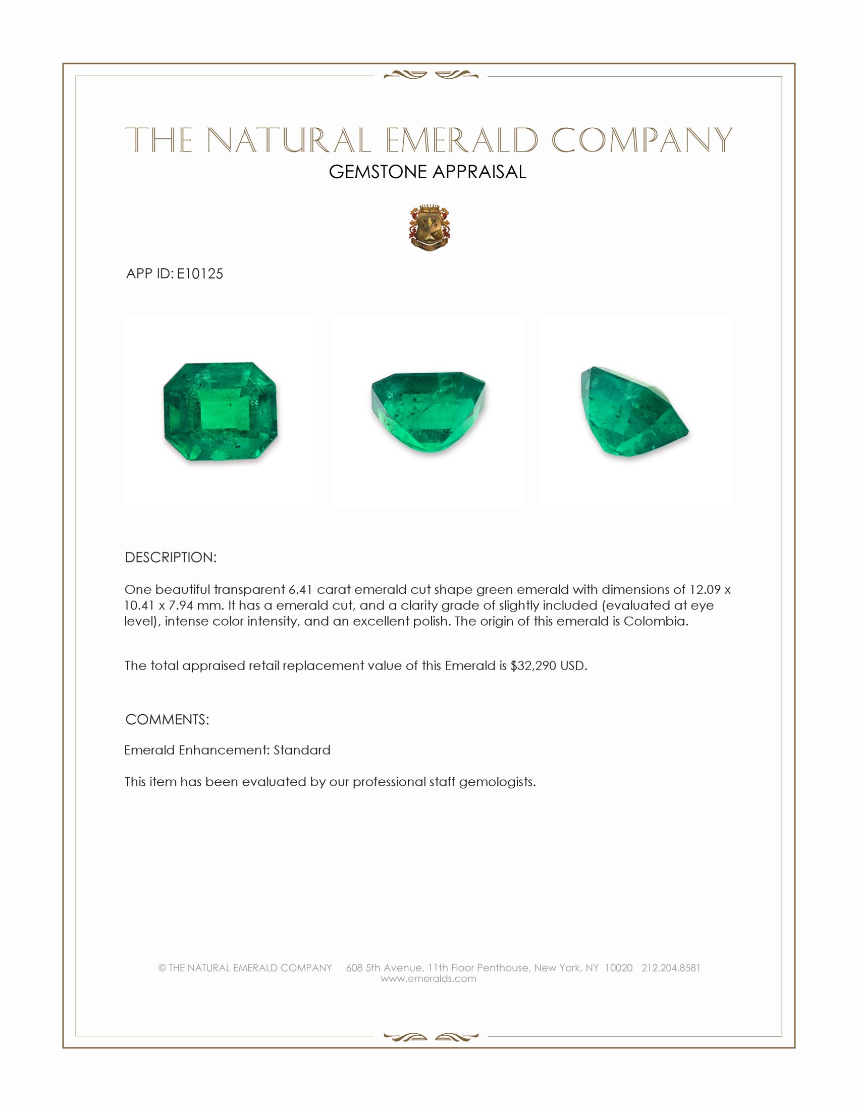 6.41 Ct. Emerald from Colombia