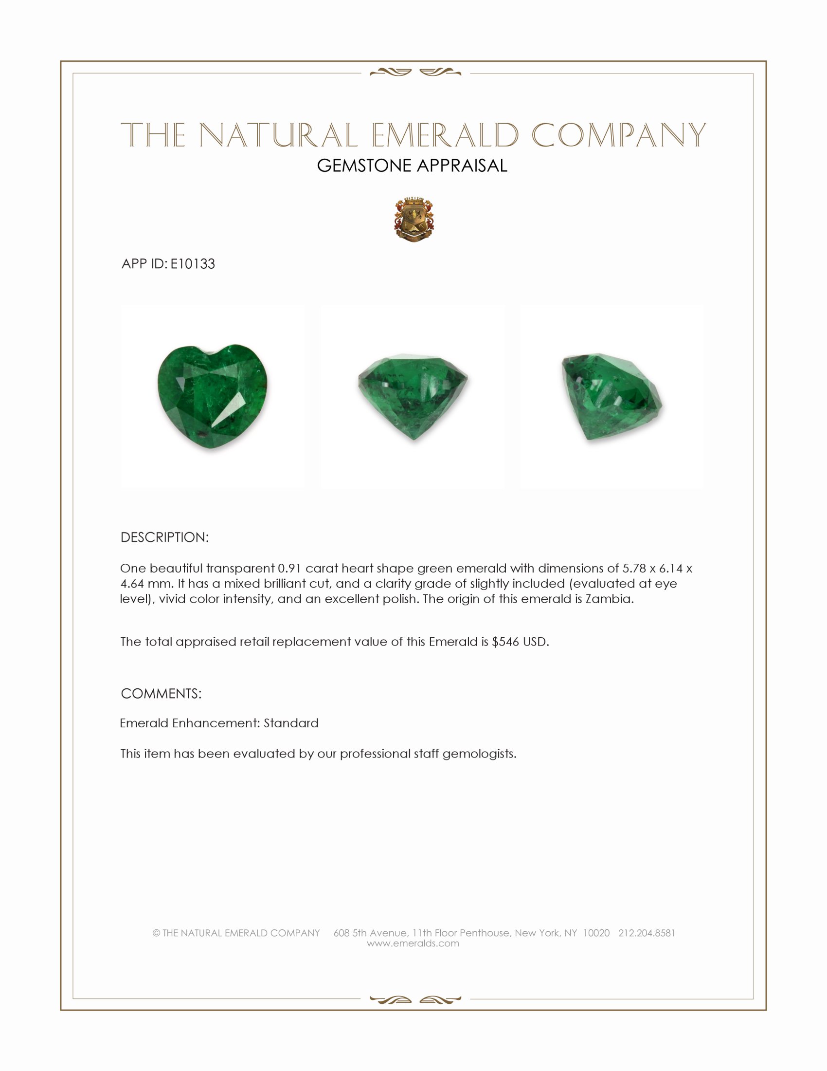 0.91 Ct. Emerald from Zambia