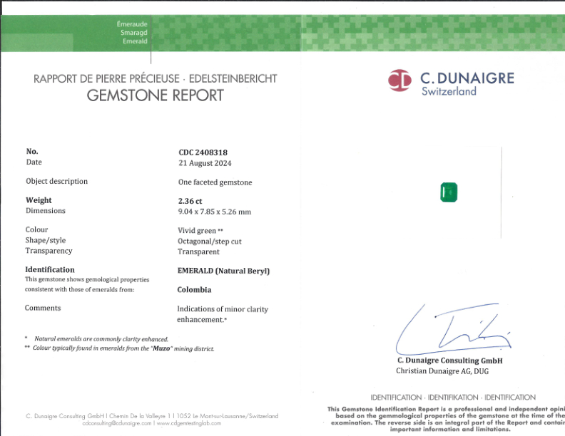 2.36 Ct. GRN Emerald from Colombia - Muzo