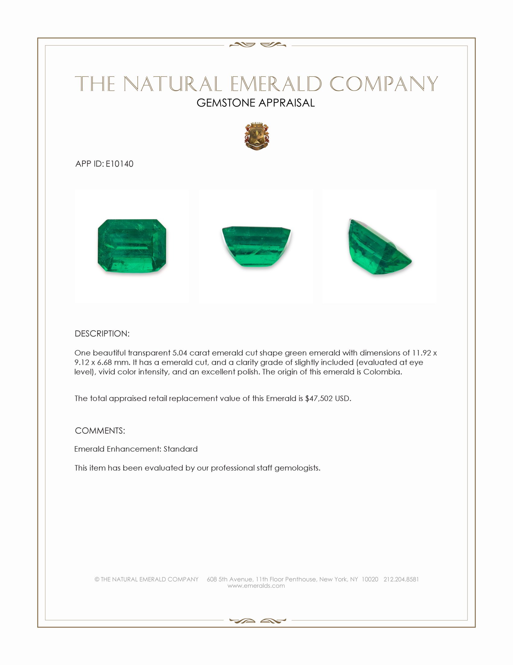 5.04 Ct. Emerald from Colombia