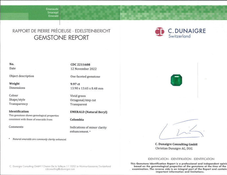 9.97 Ct. Emerald from Colombia