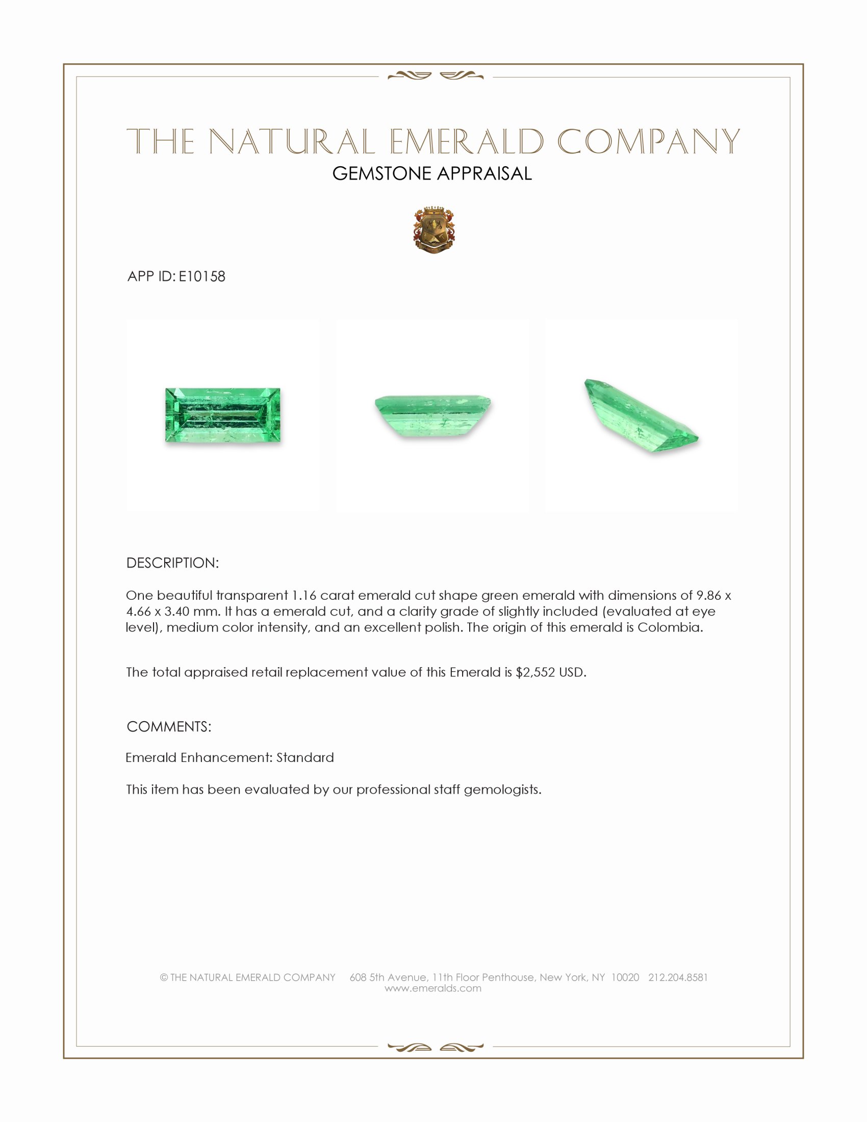 1.16 Ct. Emerald from Colombia