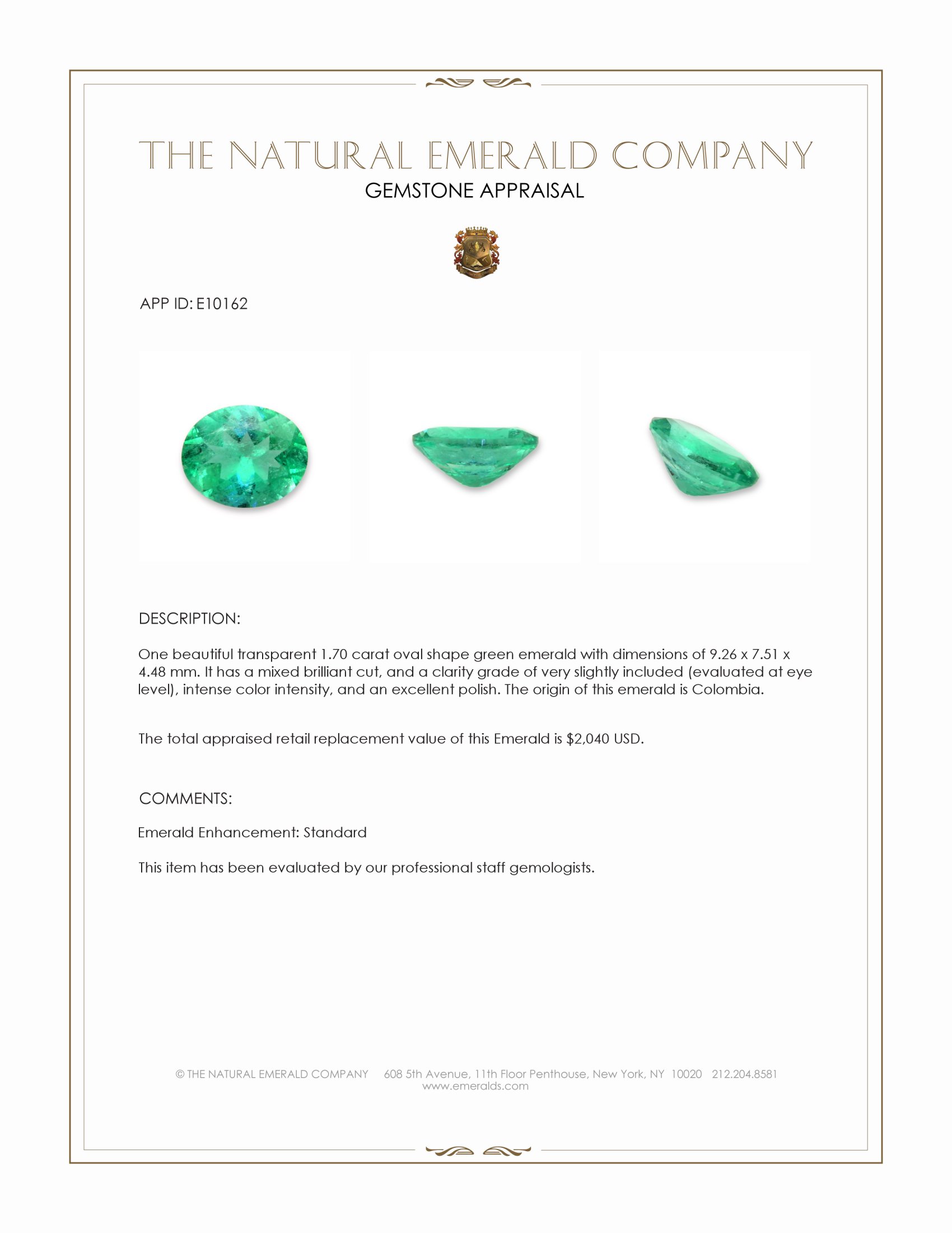 1.70 Ct. Emerald from Colombia