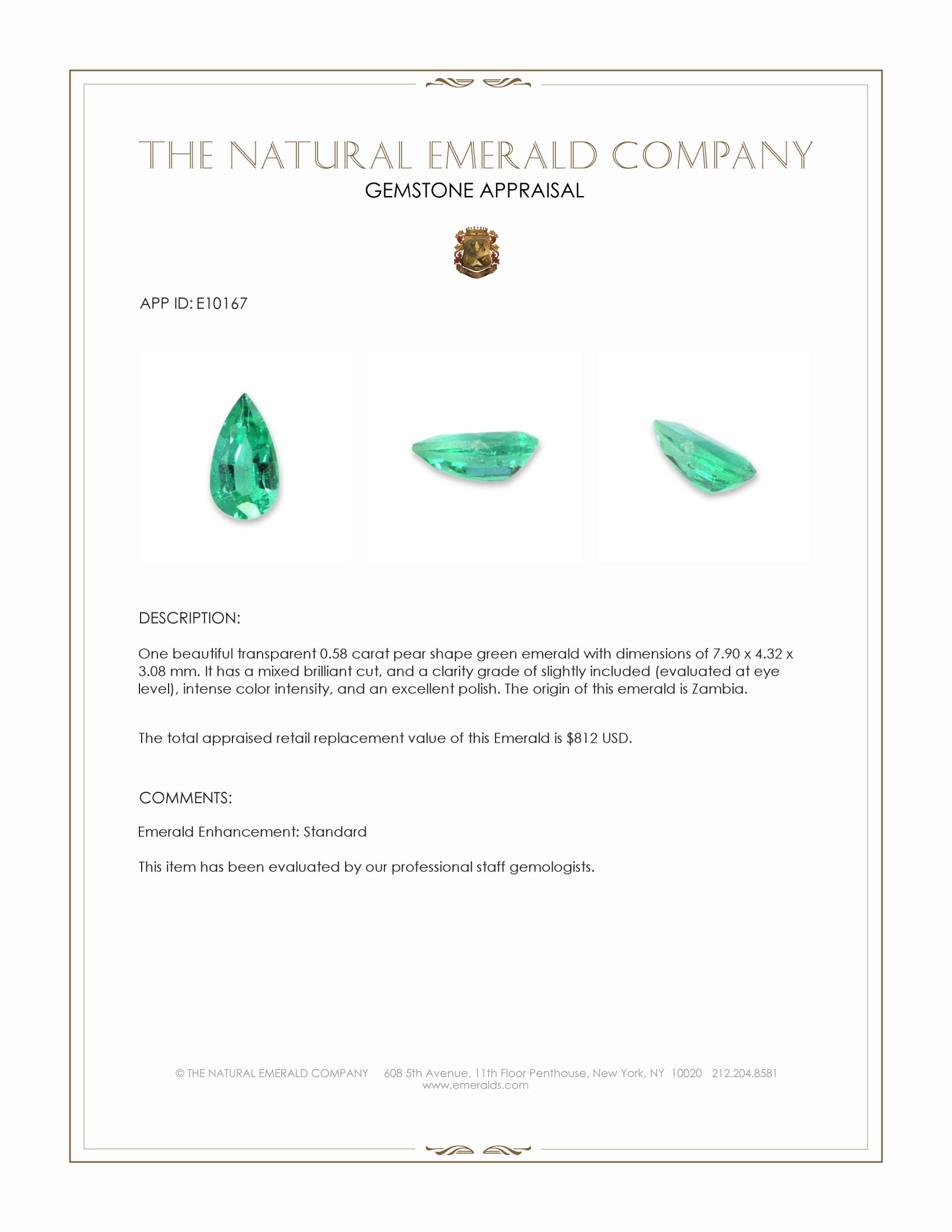 0.58 Ct. Emerald from Zambia