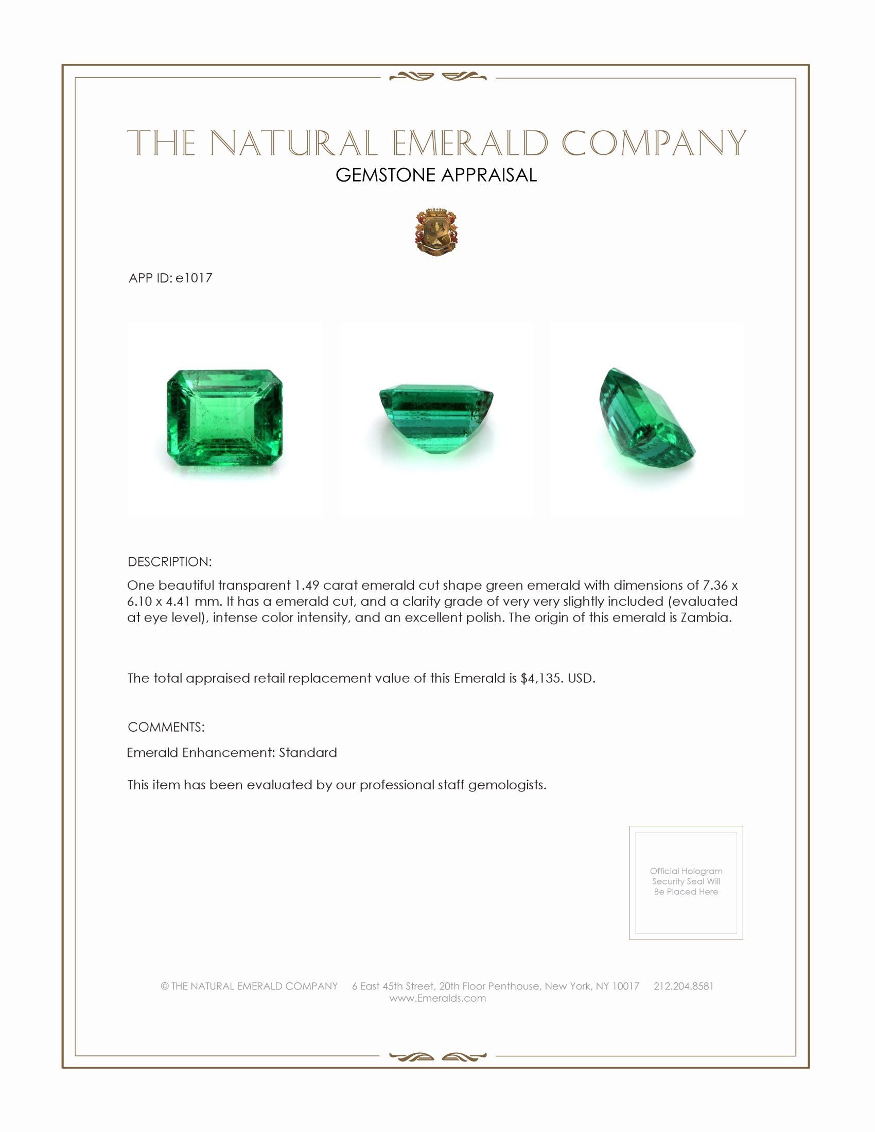 1.49 Ct. Emerald from Zambia
