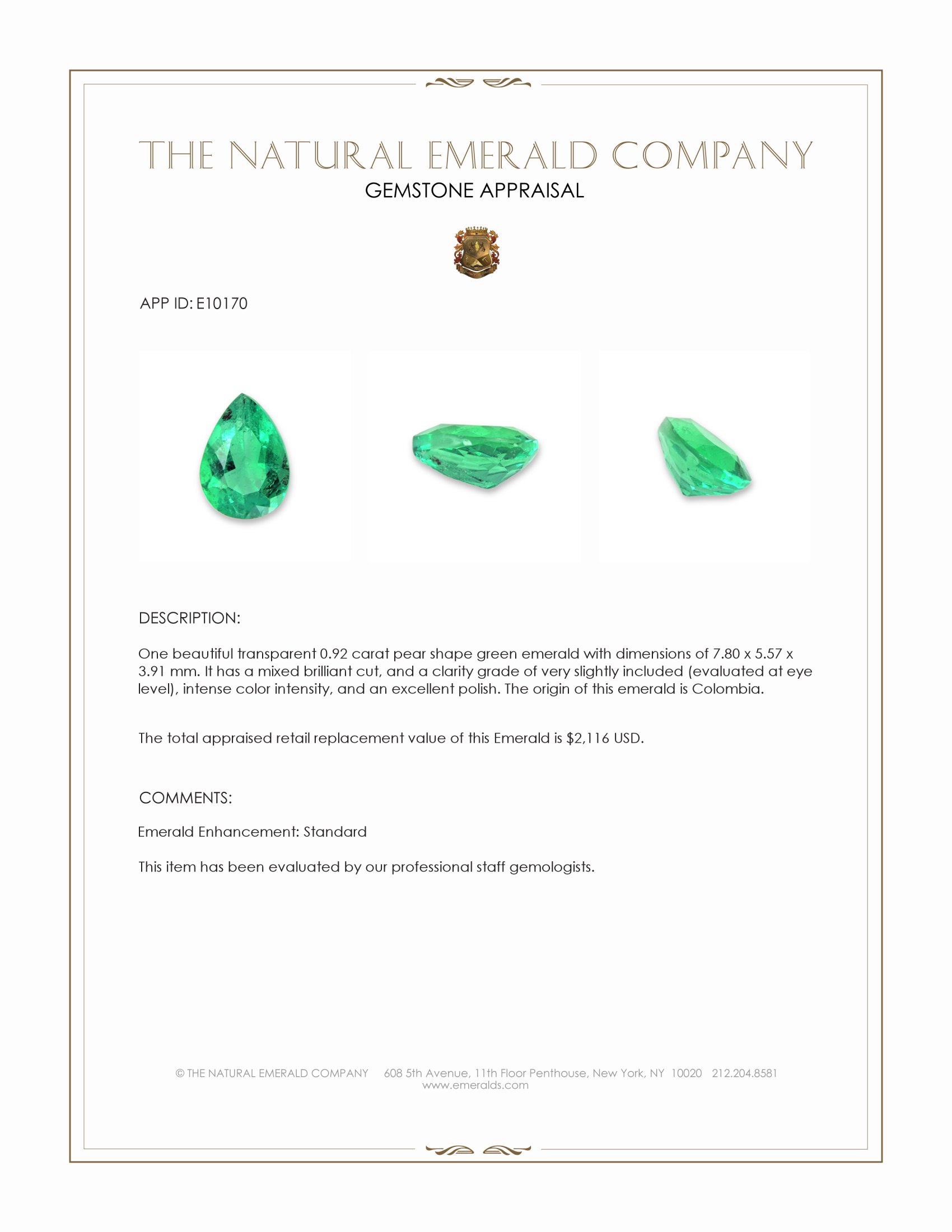 0.92 Ct. Emerald from Colombia