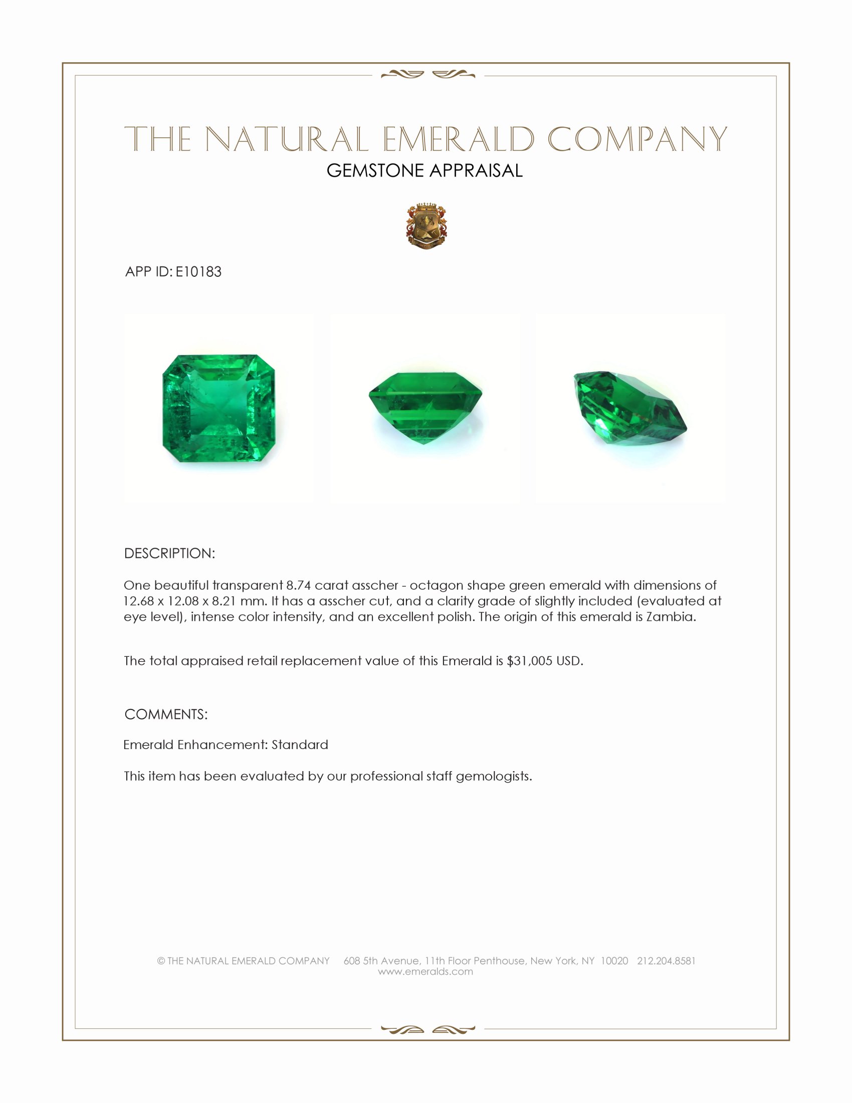 8.74 Ct. Emerald from Zambia