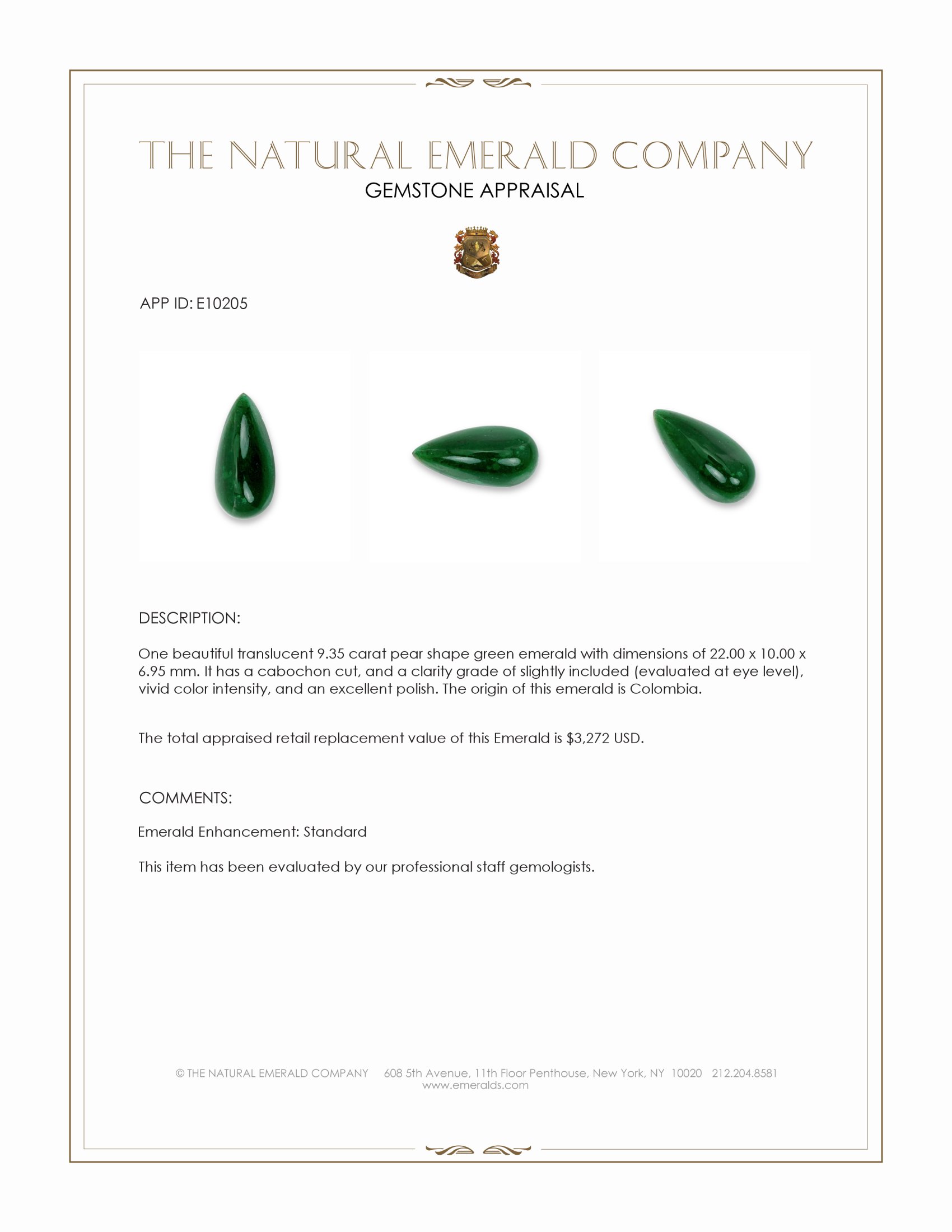 9.35 Ct. Cabochon Emerald from Colombia