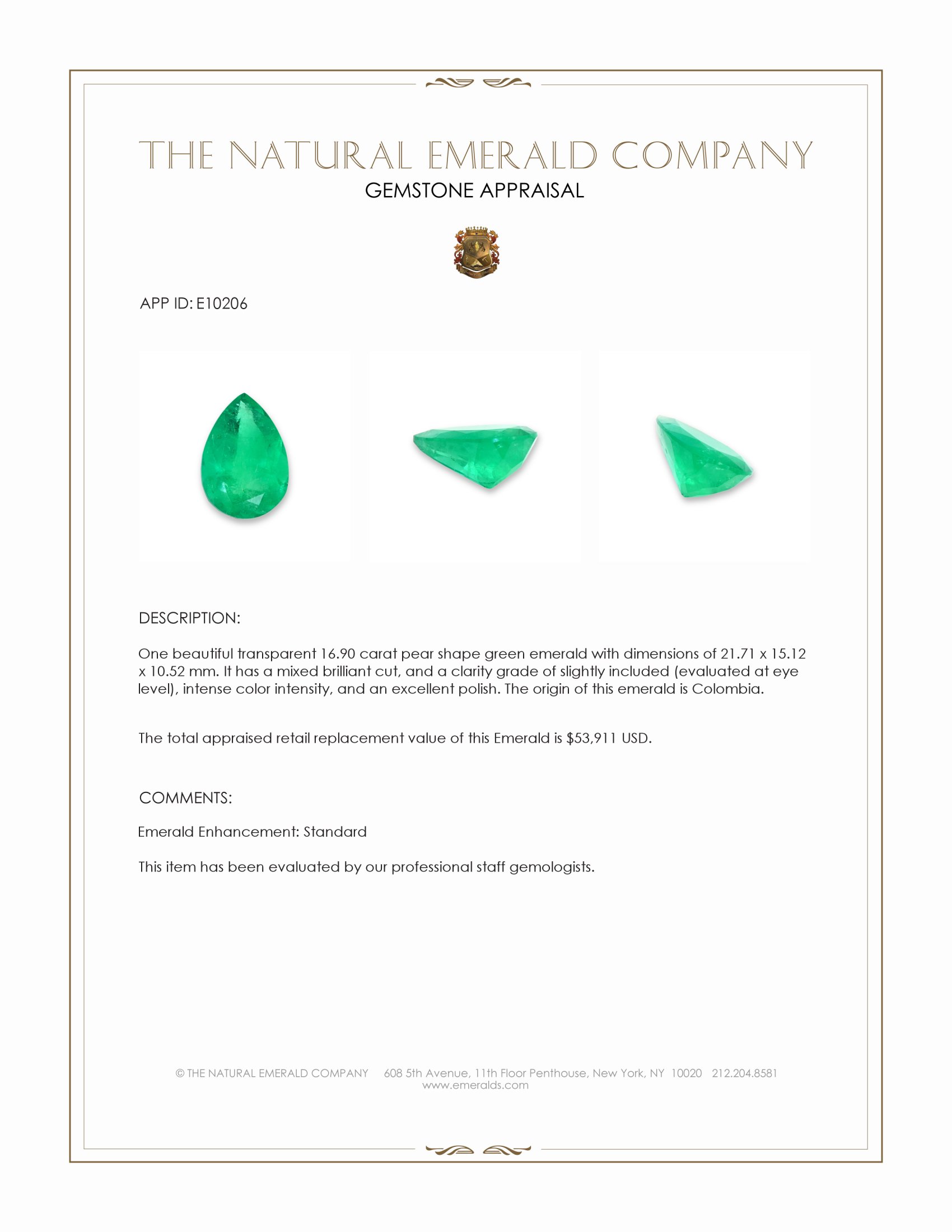 16.90 Ct. Emerald from Colombia