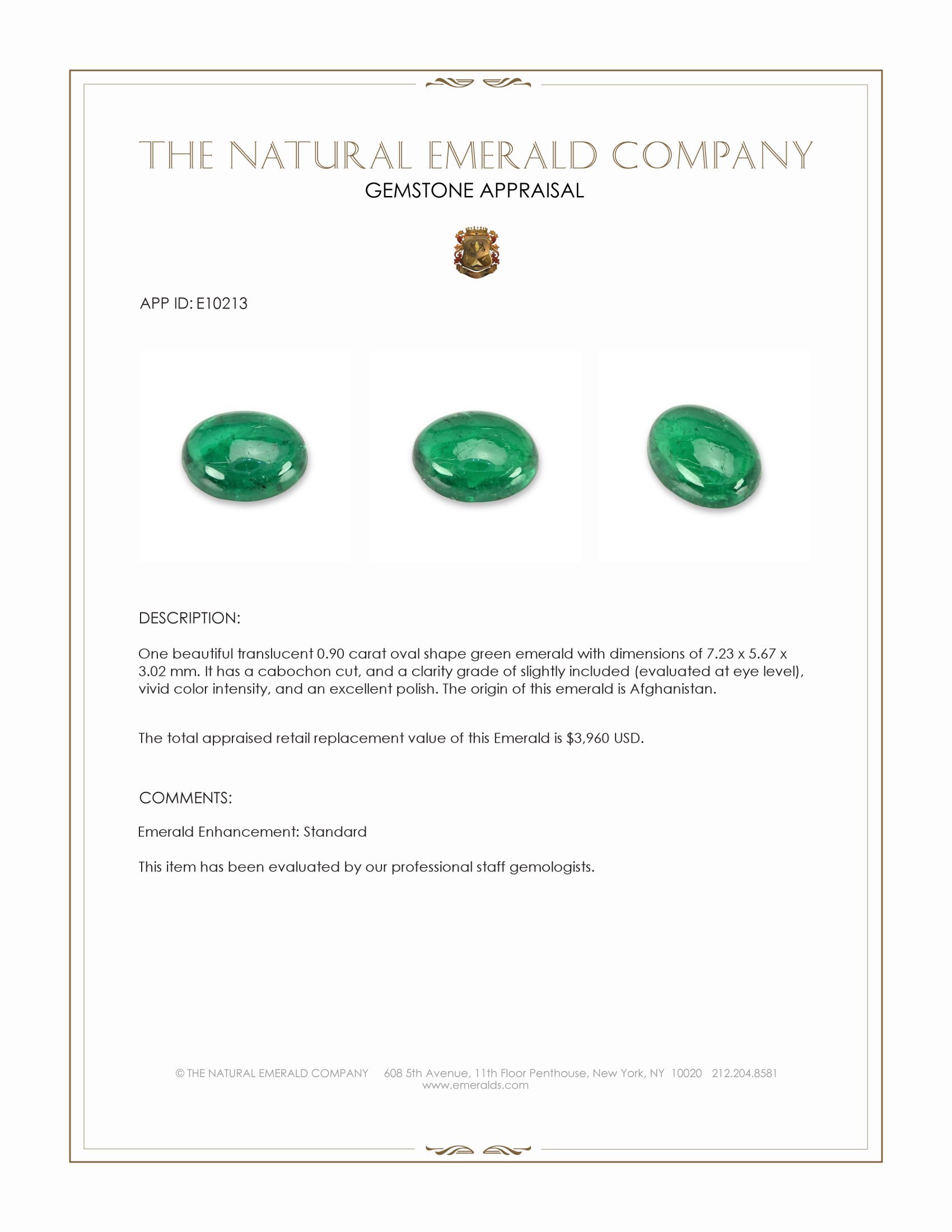 0.90 Ct. Cabochon Emerald from Afghanistan