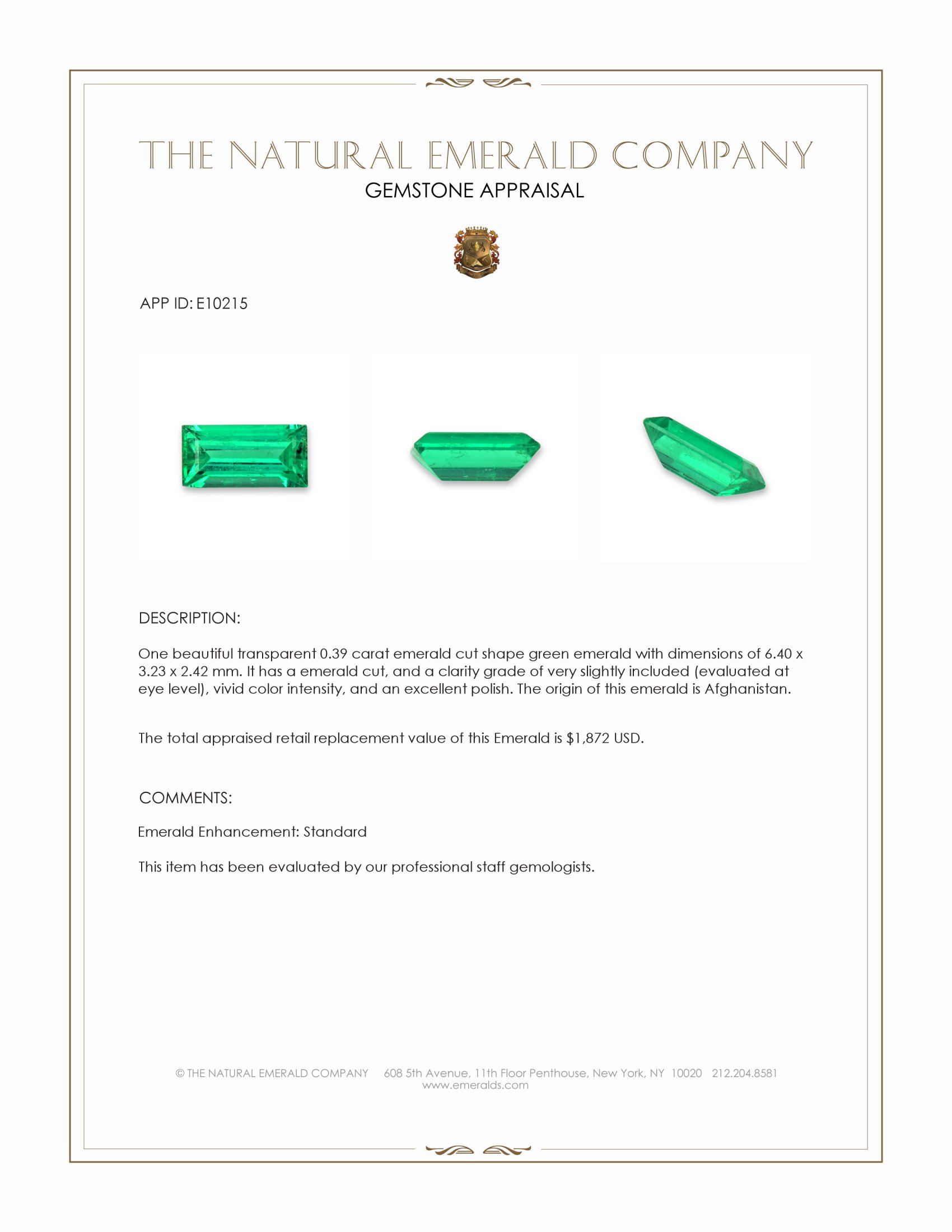 0.39 Ct. Emerald from Afghanistan