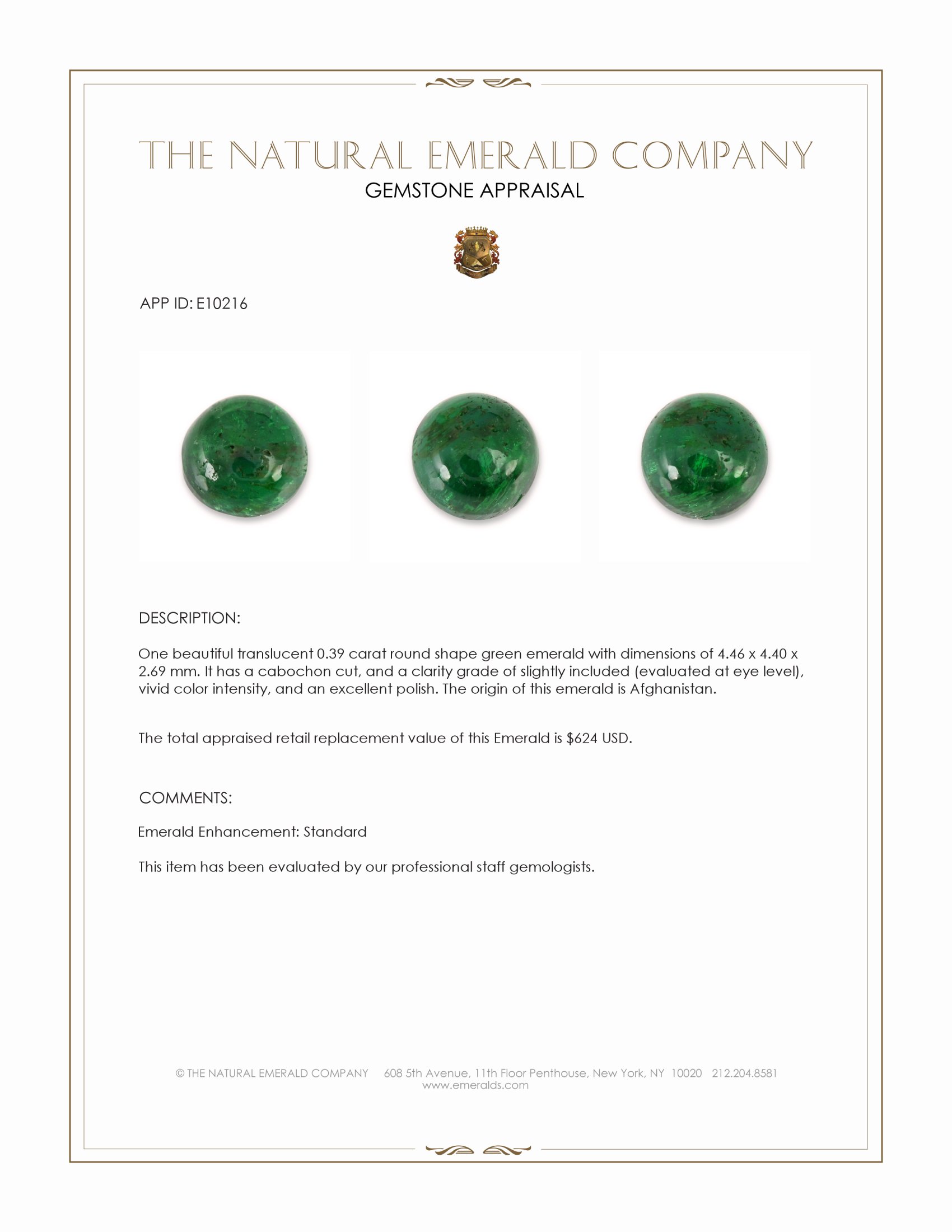 0.39 Ct. Cabochon Emerald from Afghanistan