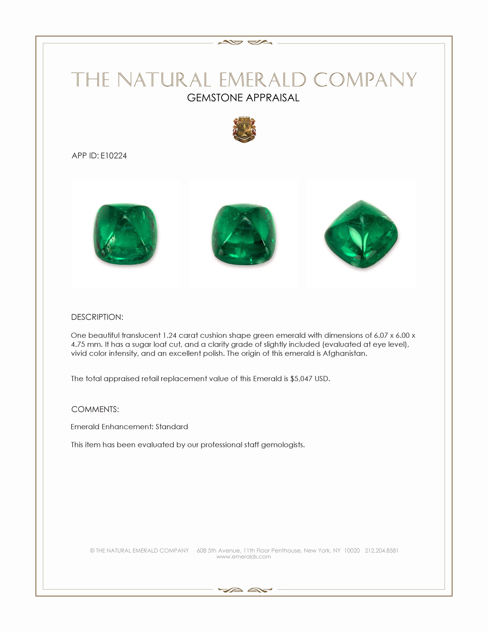 1.24 Ct. Cabochon Emerald from Afghanistan