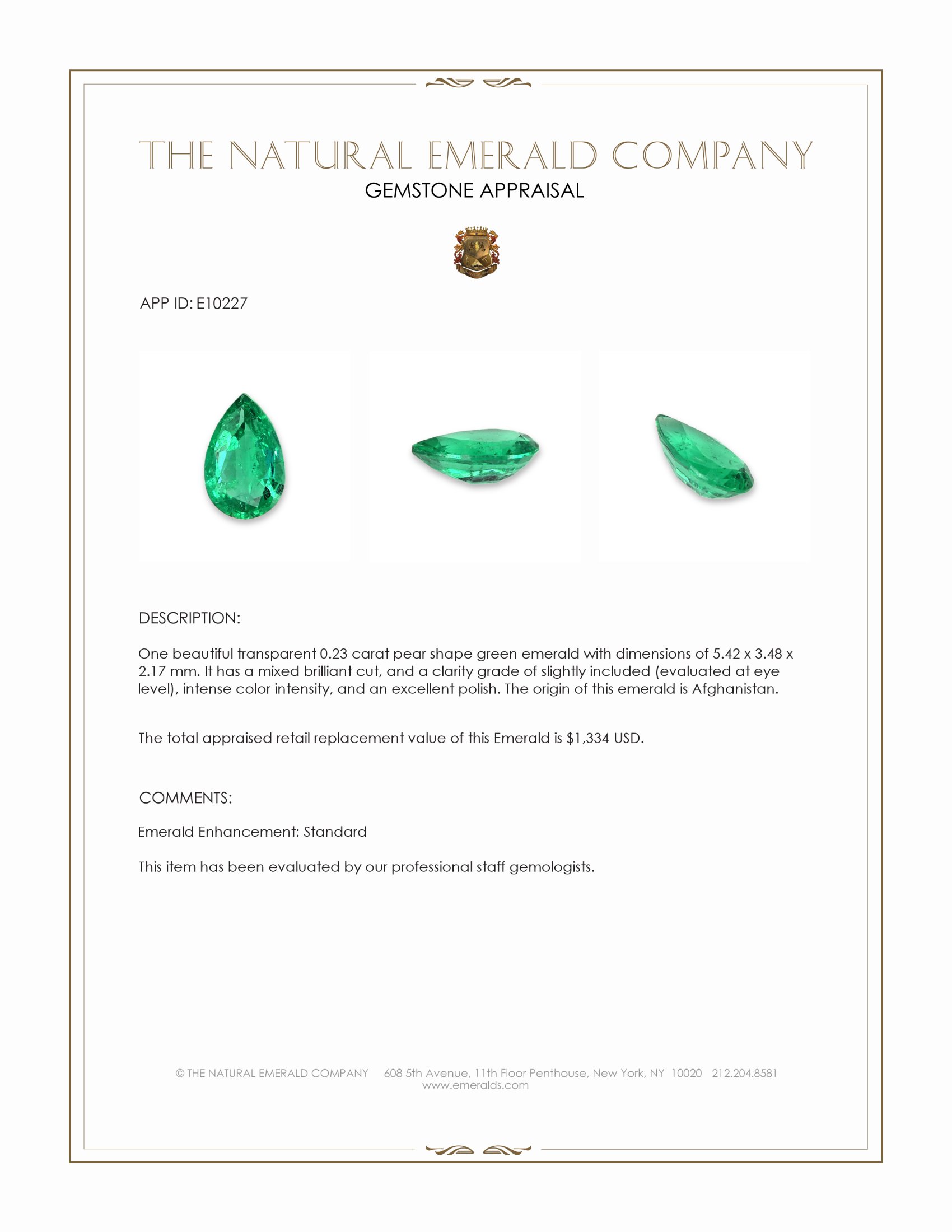 0.23 Ct. Emerald from Afghanistan