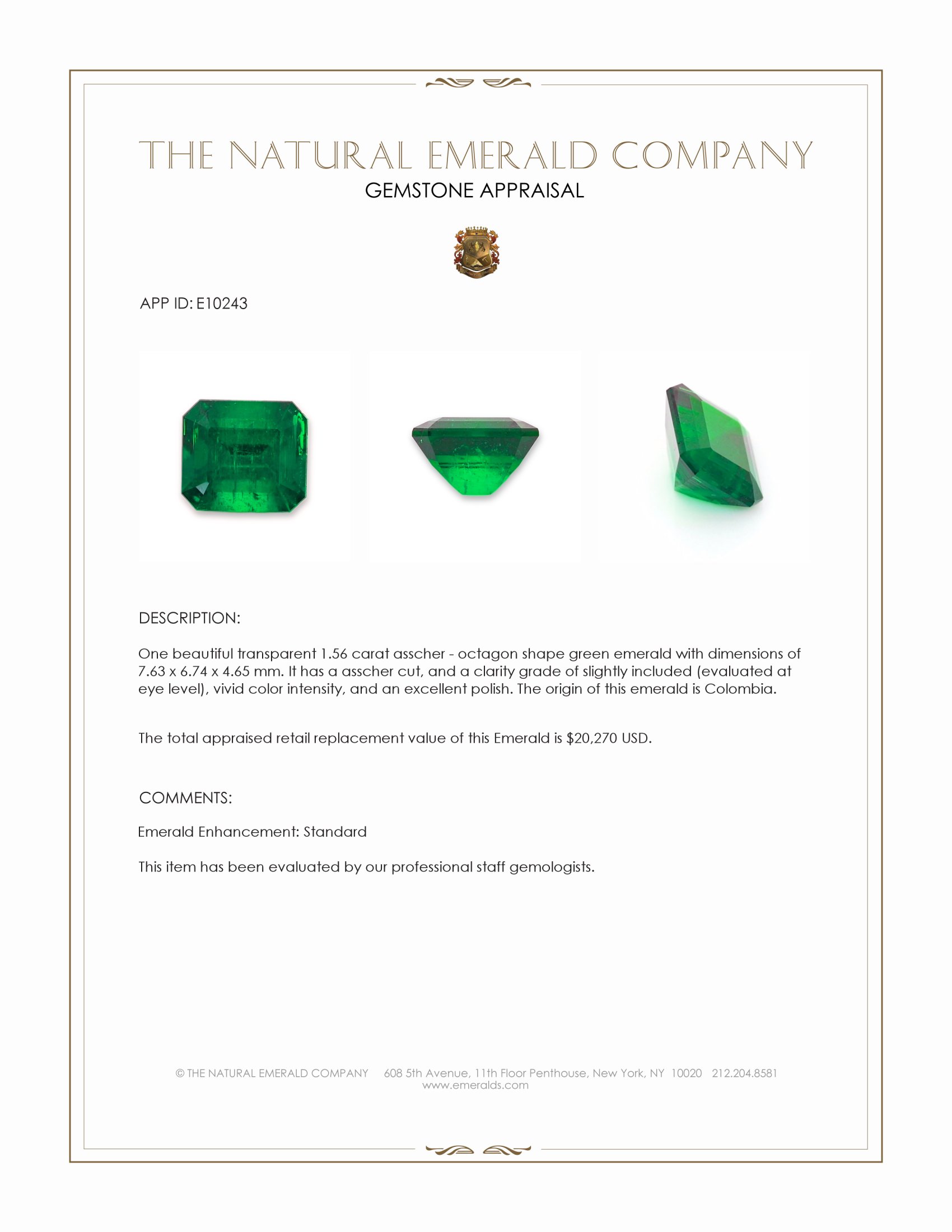 1.56 Ct. Emerald from Colombia