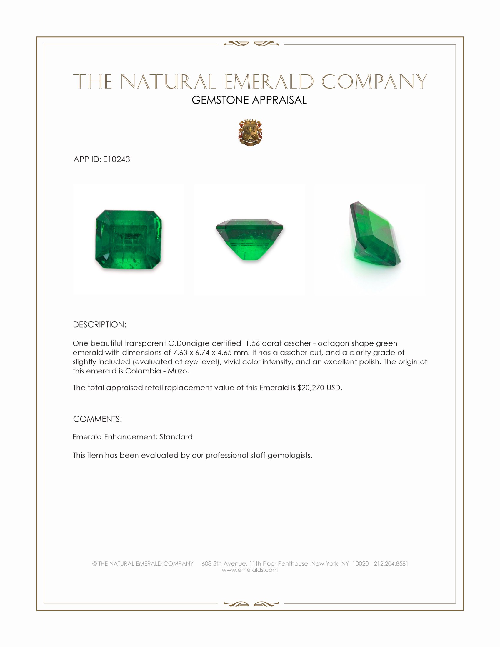 1.56 Ct. Emerald from Colombia - Muzo