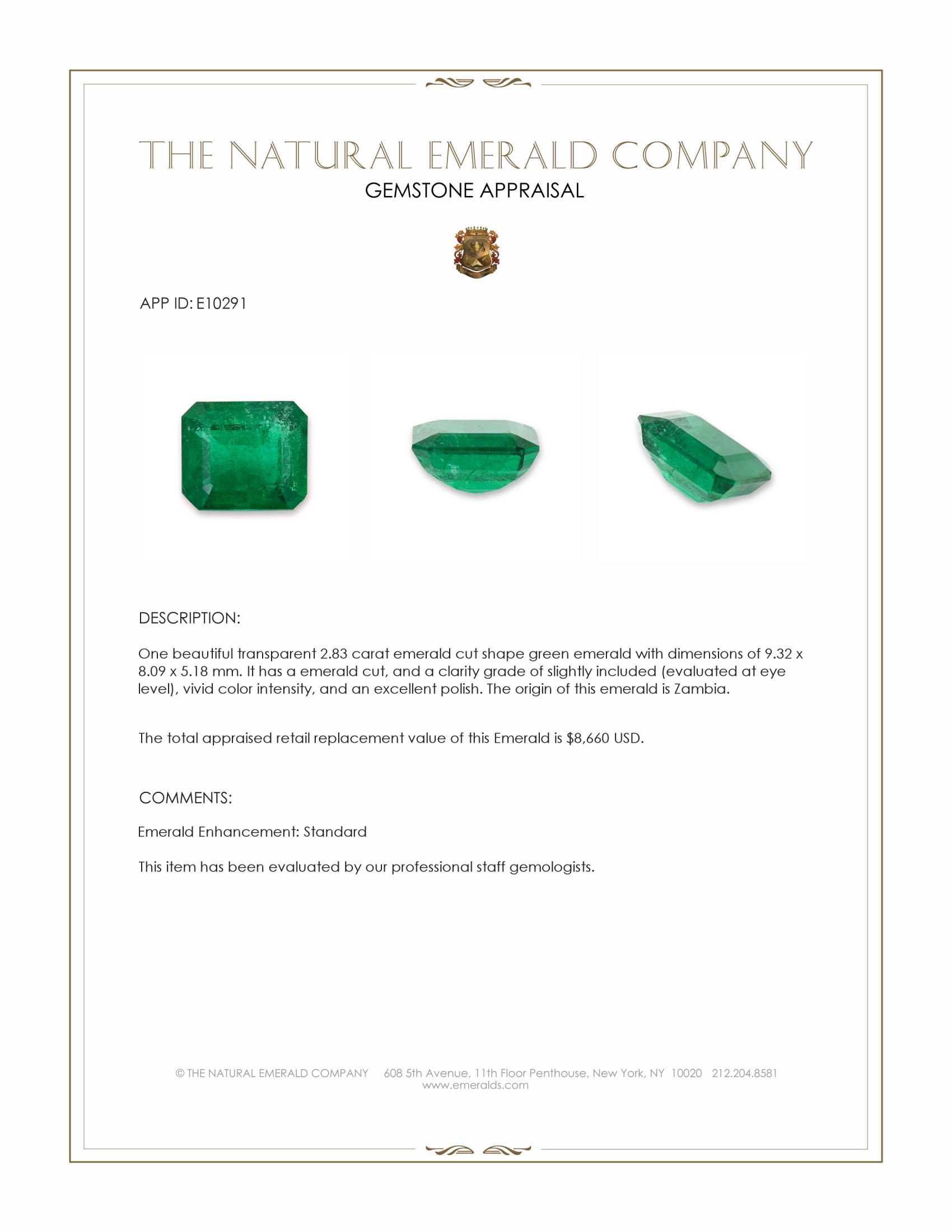 2.83 Ct. Emerald from Zambia