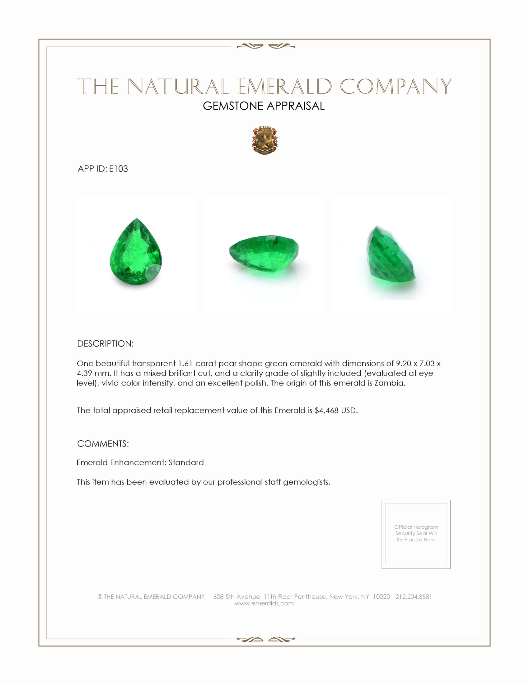 1.61 Ct. Emerald from Zambia