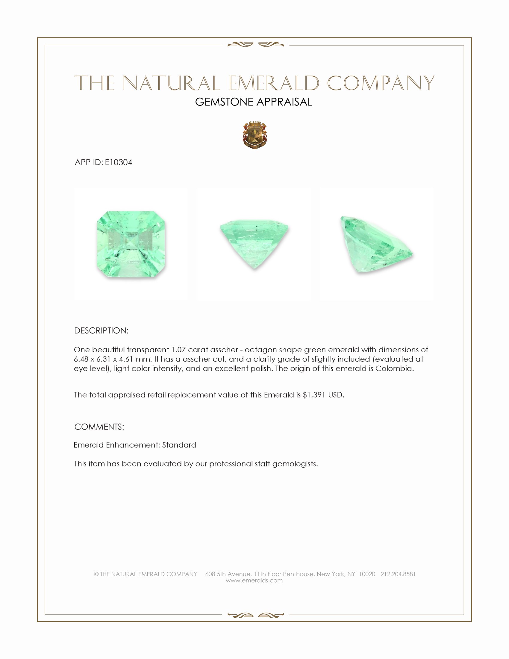 1.07 Ct. Emerald from Colombia
