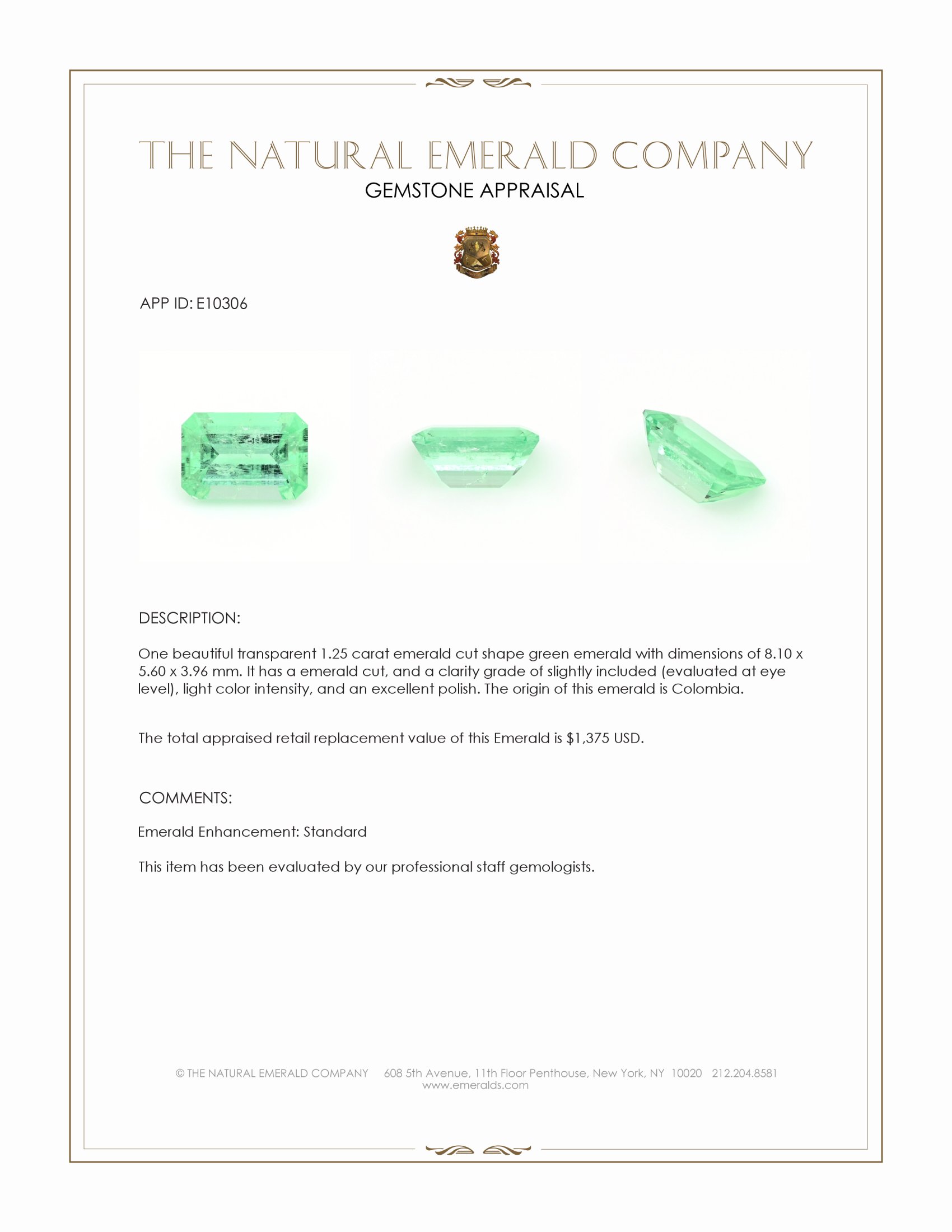 1.25 Ct. Emerald from Colombia