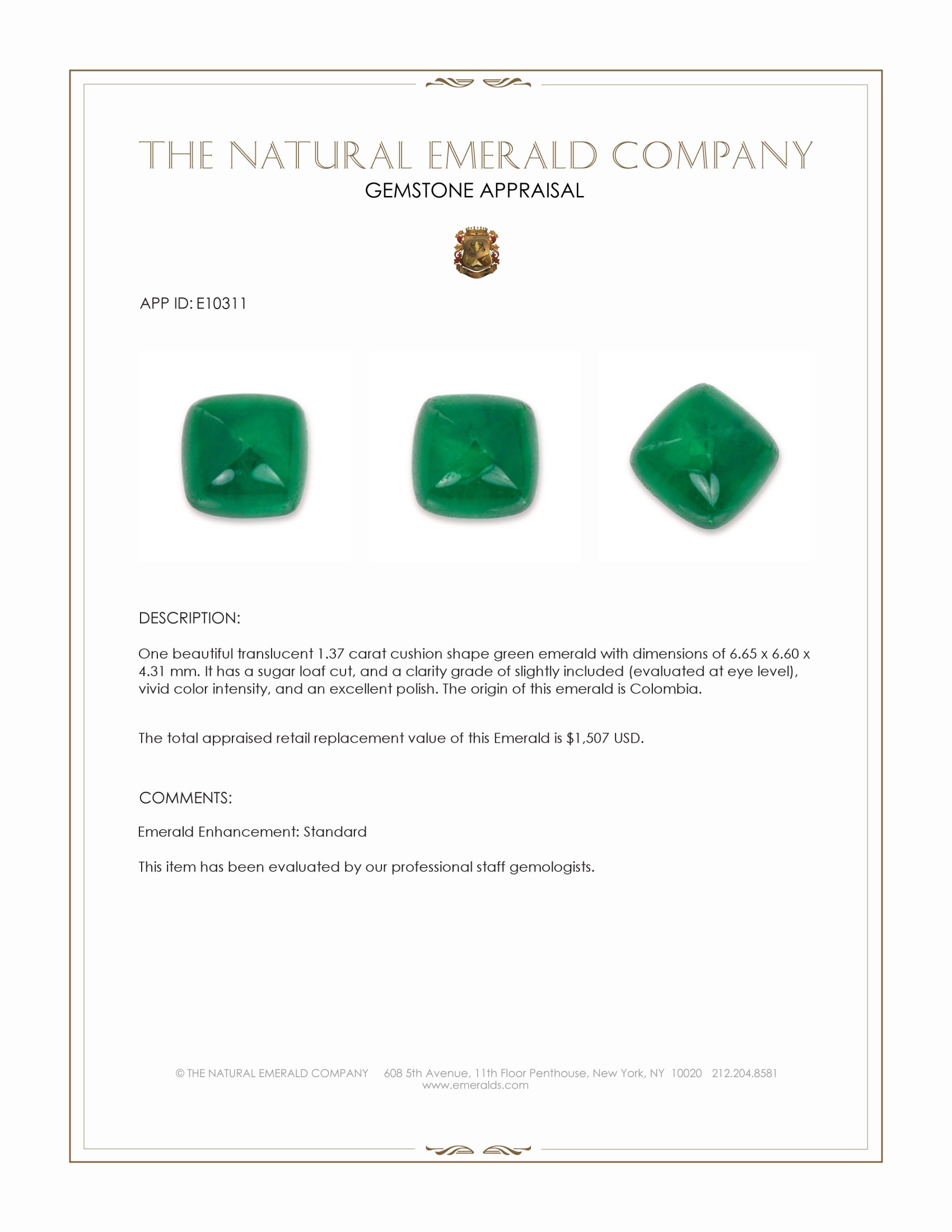 1.37 Ct. Cabochon Emerald from Colombia