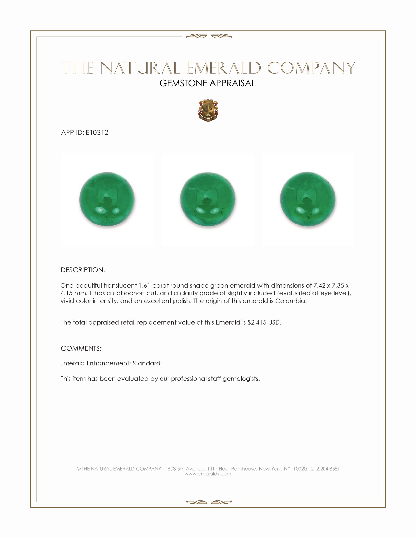 1.61 Ct. Cabochon Emerald from Colombia