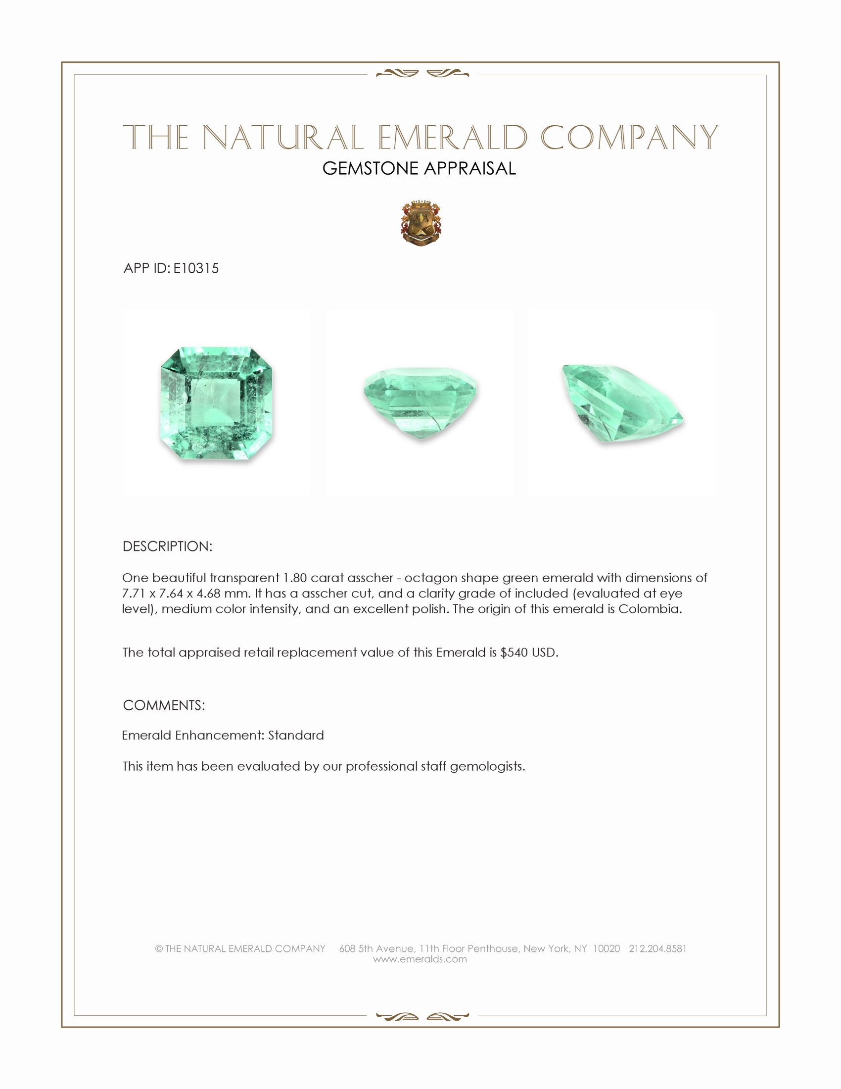 1.80 Ct. Emerald from Colombia