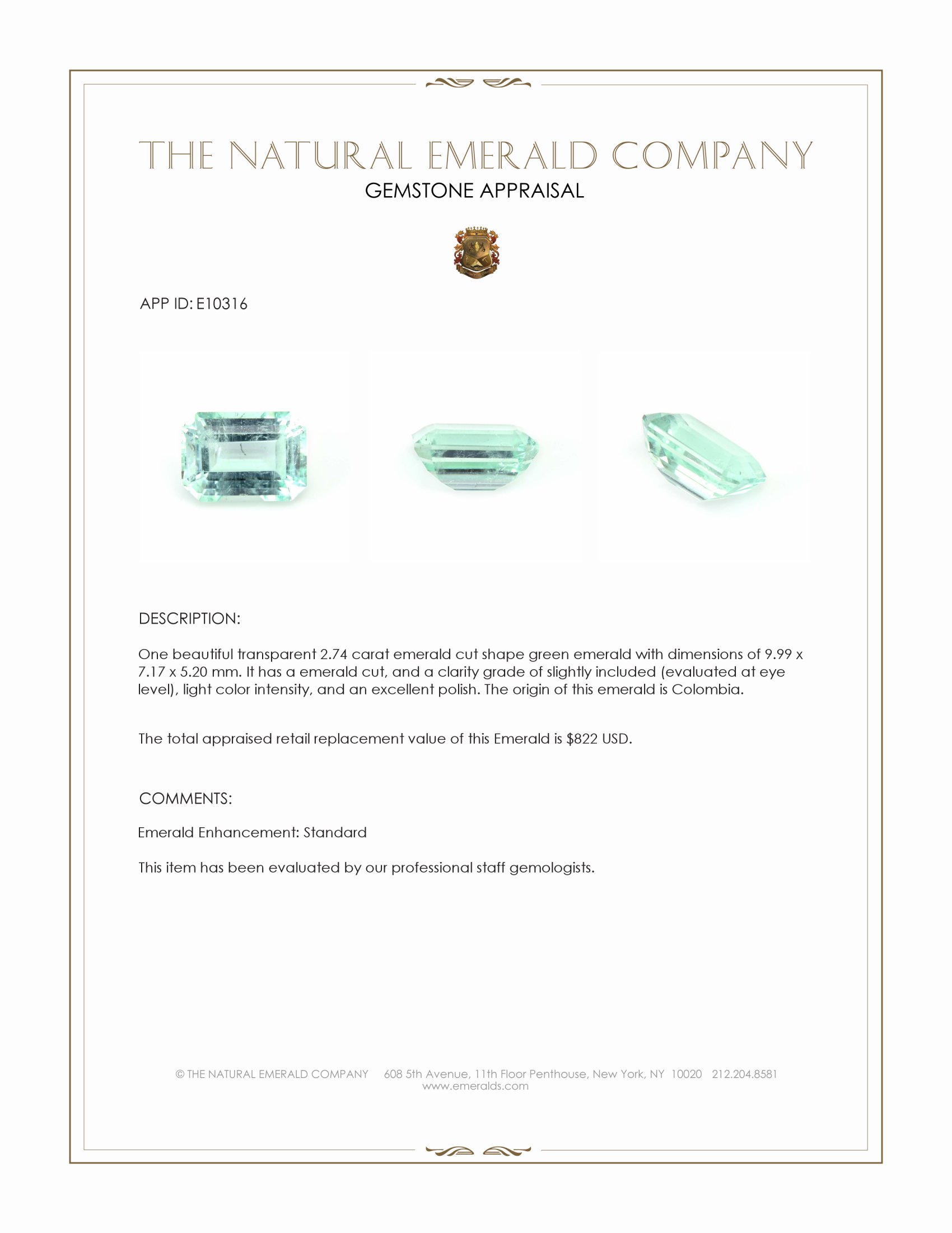 2.74 Ct. Emerald from Colombia
