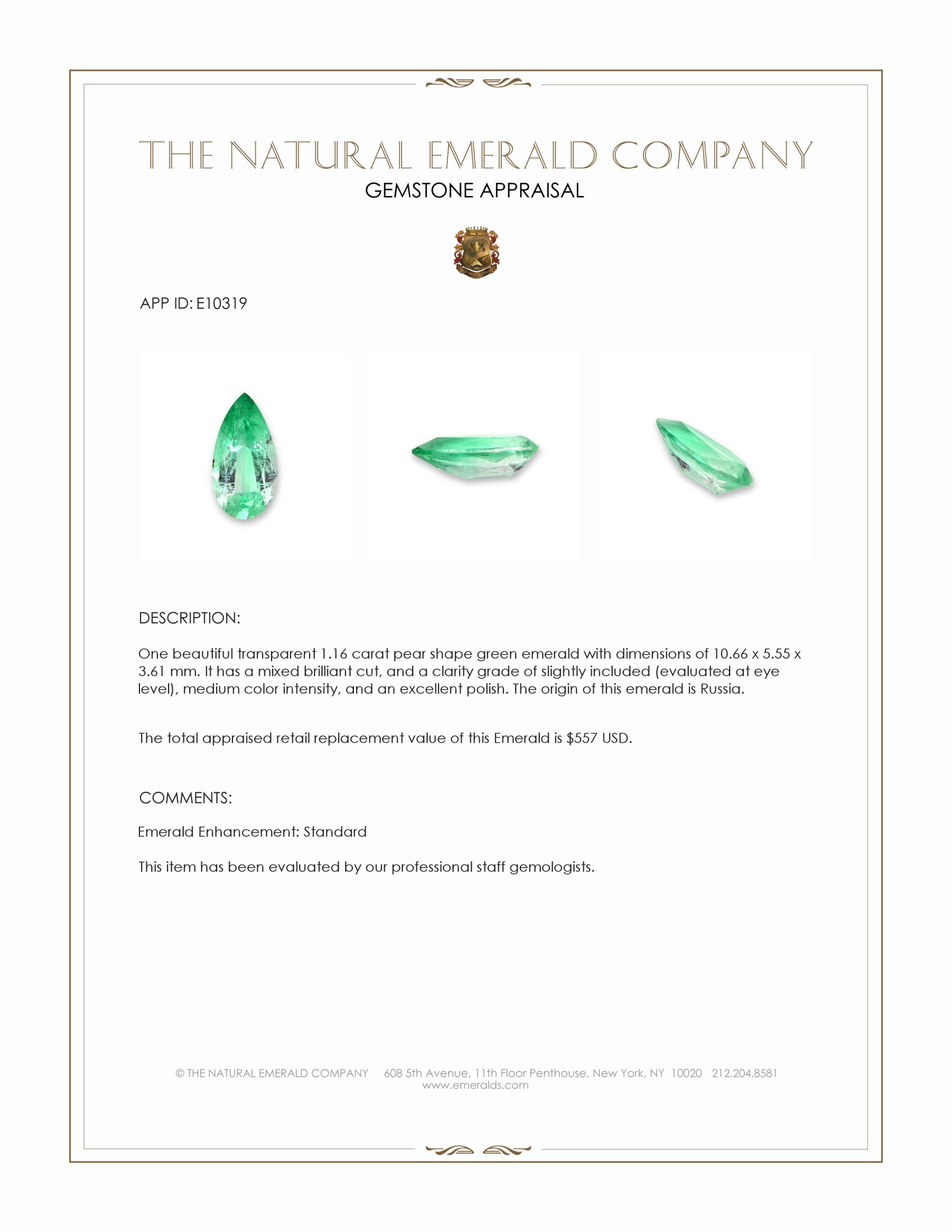 1.16 Ct. Emerald from Russia