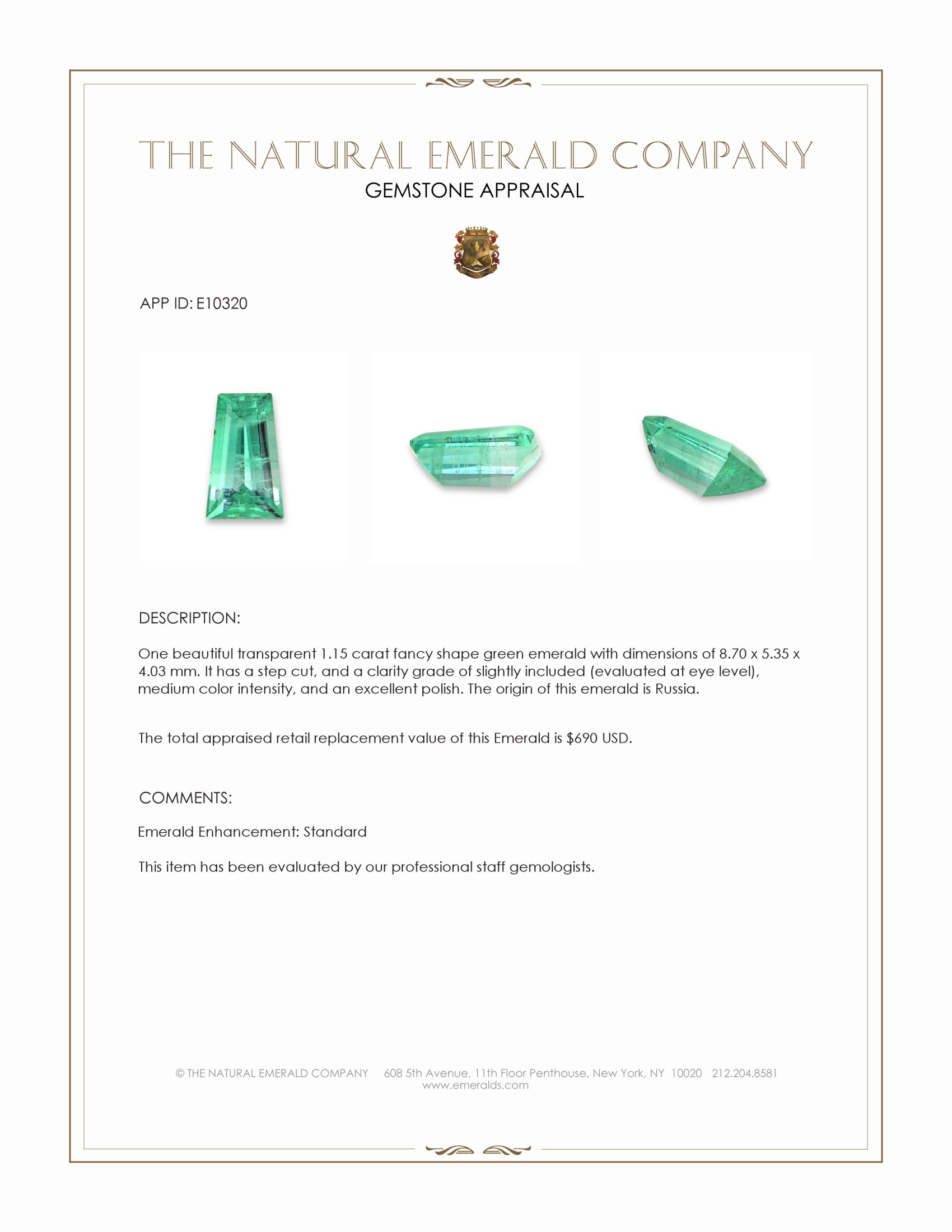 1.15 Ct. Emerald from Russia