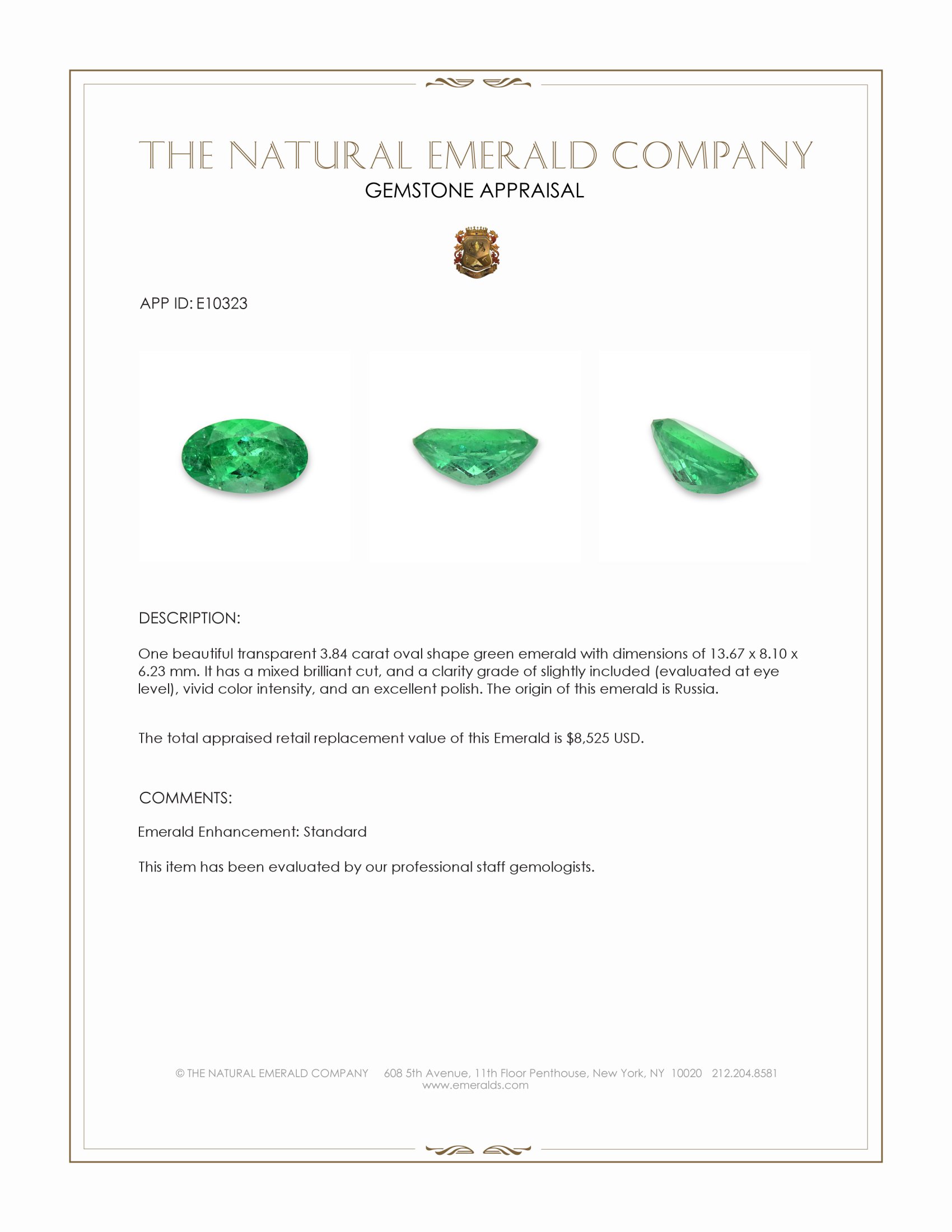 3.84 Ct. Emerald from Russia