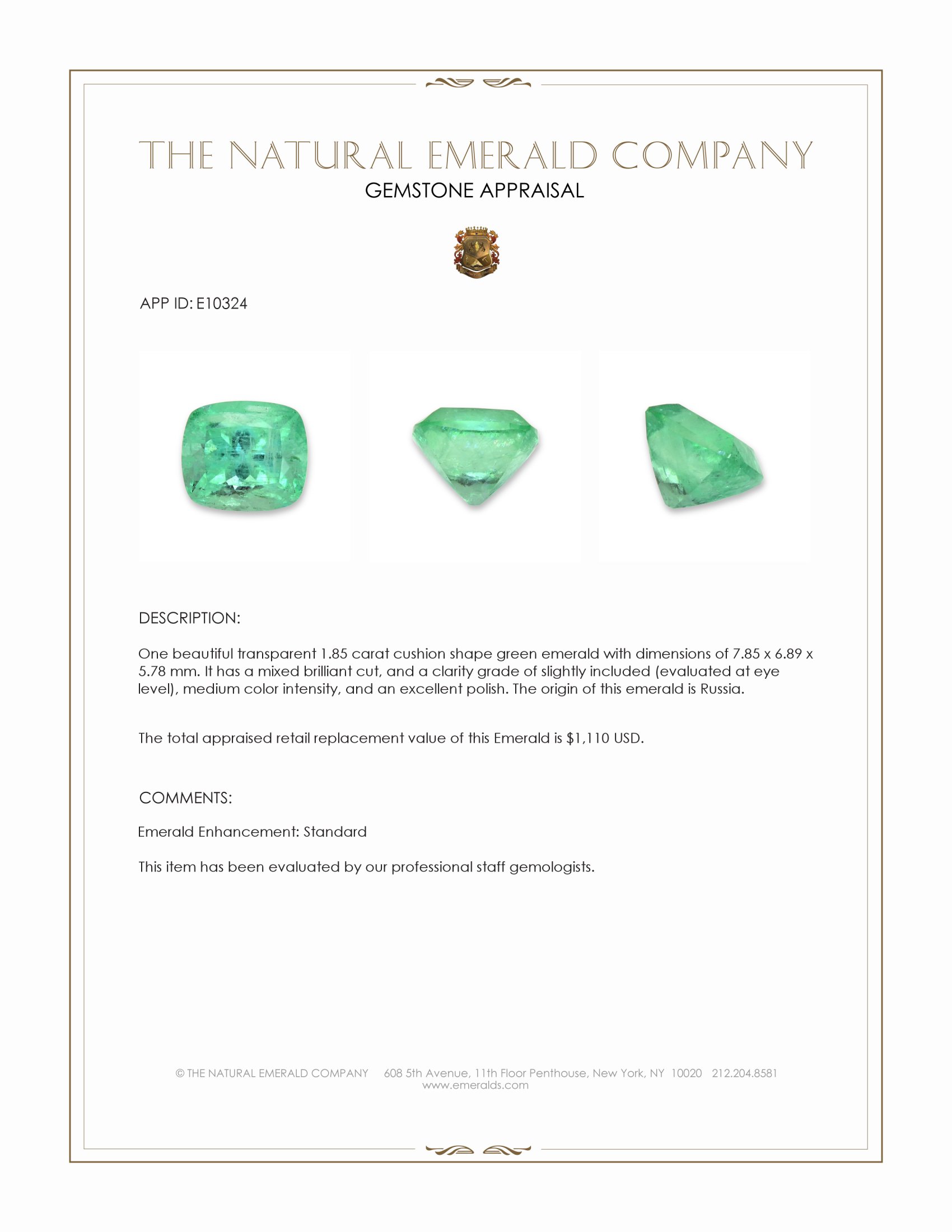 1.85 Ct. Emerald from Russia