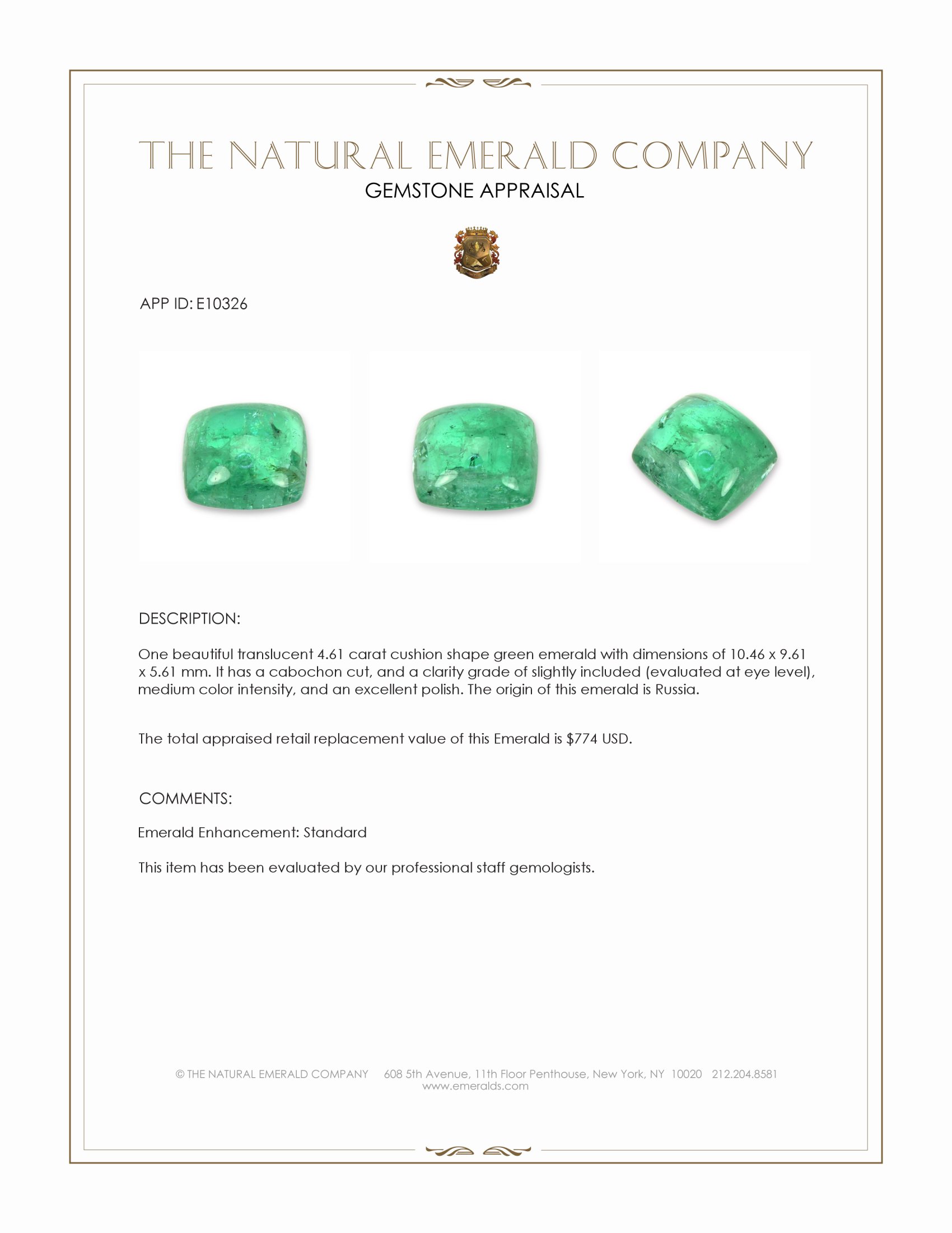 4.61 Ct. Cabochon Emerald from Russia